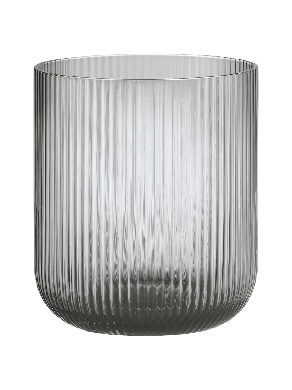 Windlicht Ven mit Rillenrelief aus Glas, Glas, Grau, transparent, Ø 16 x H 16 cm