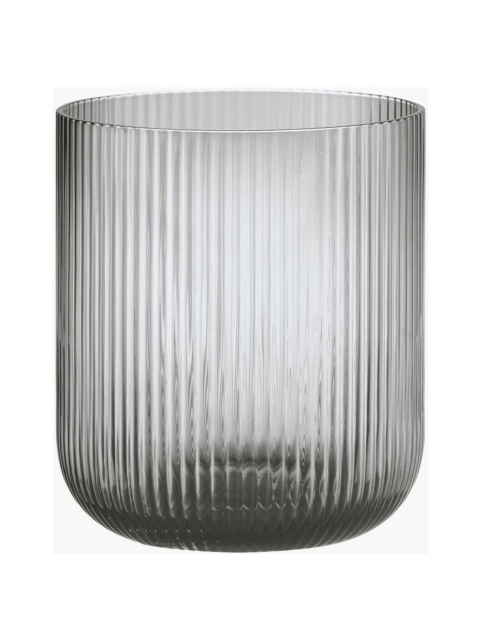 Skleněný svícen s rýhovaným reliéfem Ven, Sklo, Světle šedá, transparentní, Ø 16 cm, V 16 cm