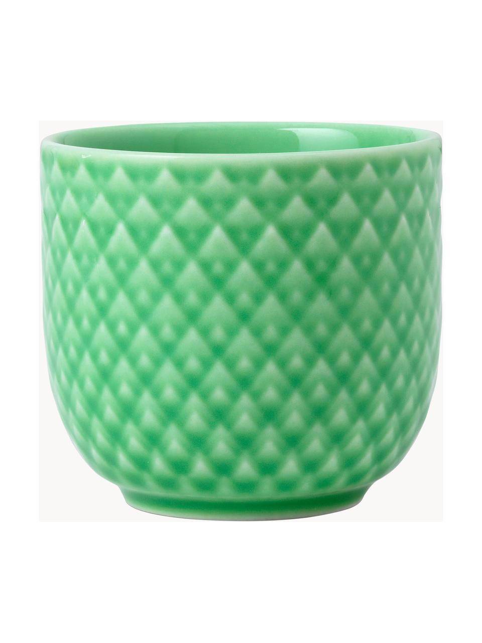 Porseleinen eierdopje Rhombe met structuurpatroon, 4 stuks, Porselein, Groen, Ø 5 x H 5 cm