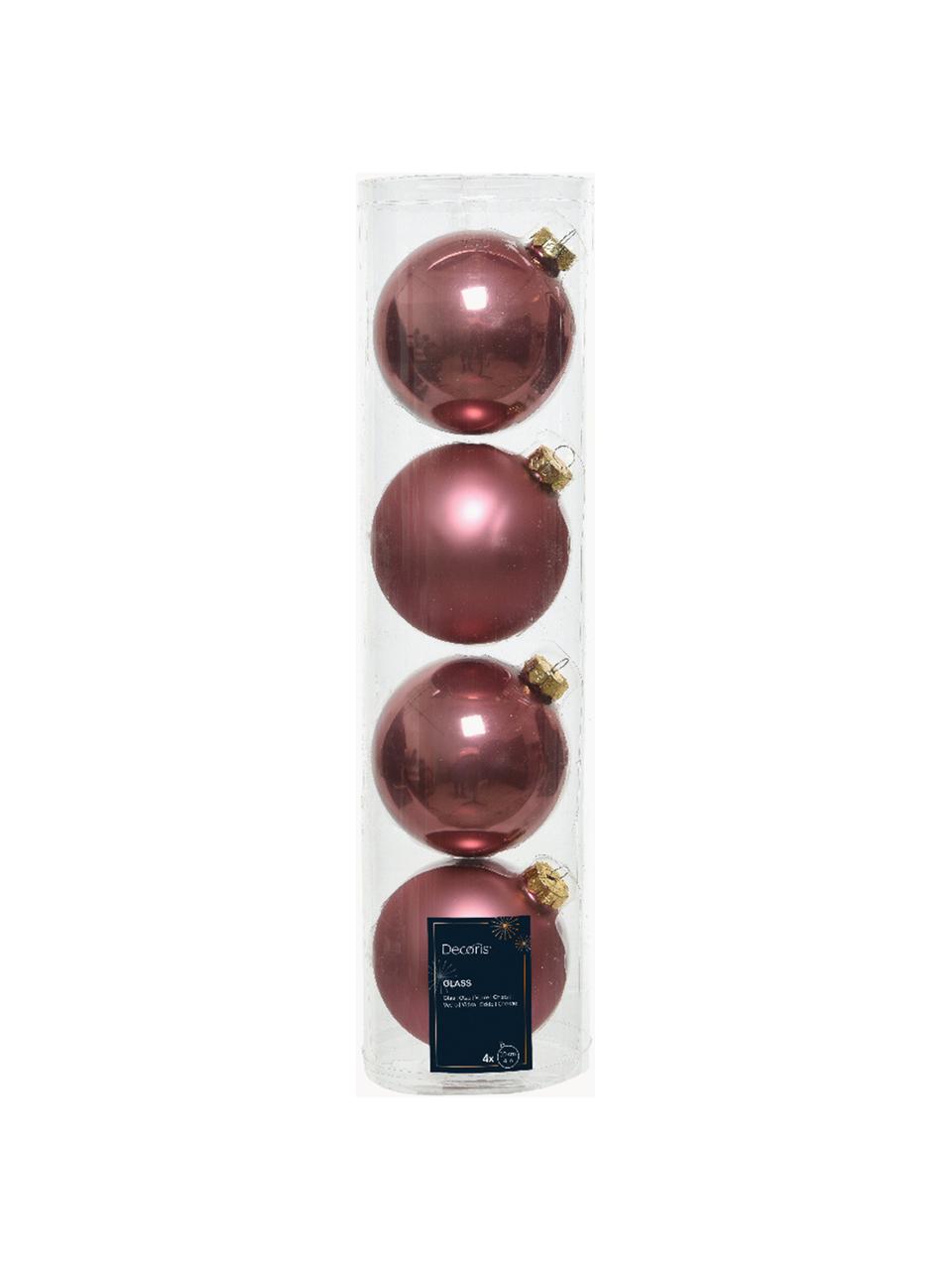 Kerstballen Evergreen mat/glanzend, verschillende formaten, Lichtroze, Ø 10 cm, 4 stuk