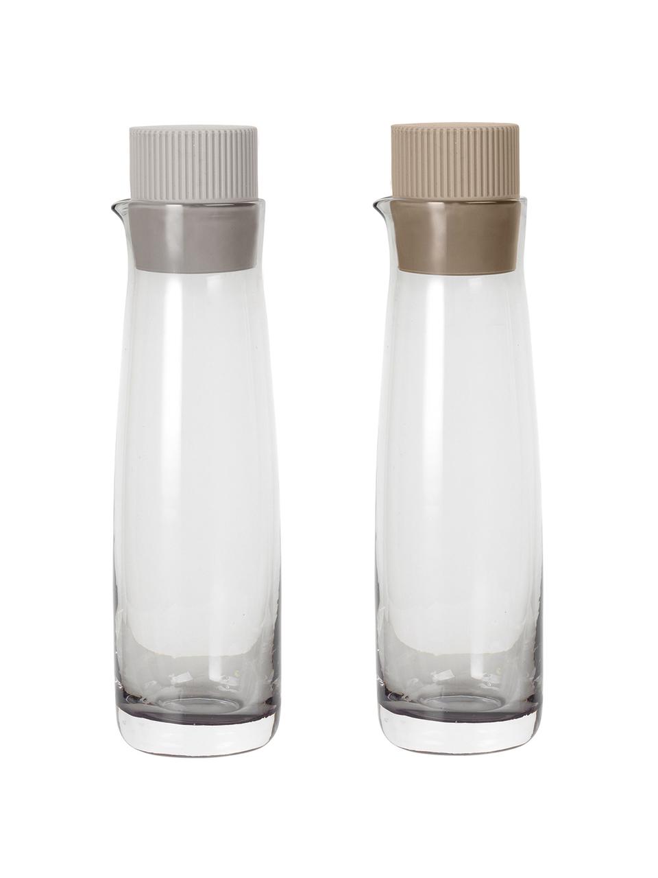 Azijn- en oliedispenserset Olvigo van glas, 2-delig, Sluiting: silicone, Beige, Ø 5  x H 18 cm
