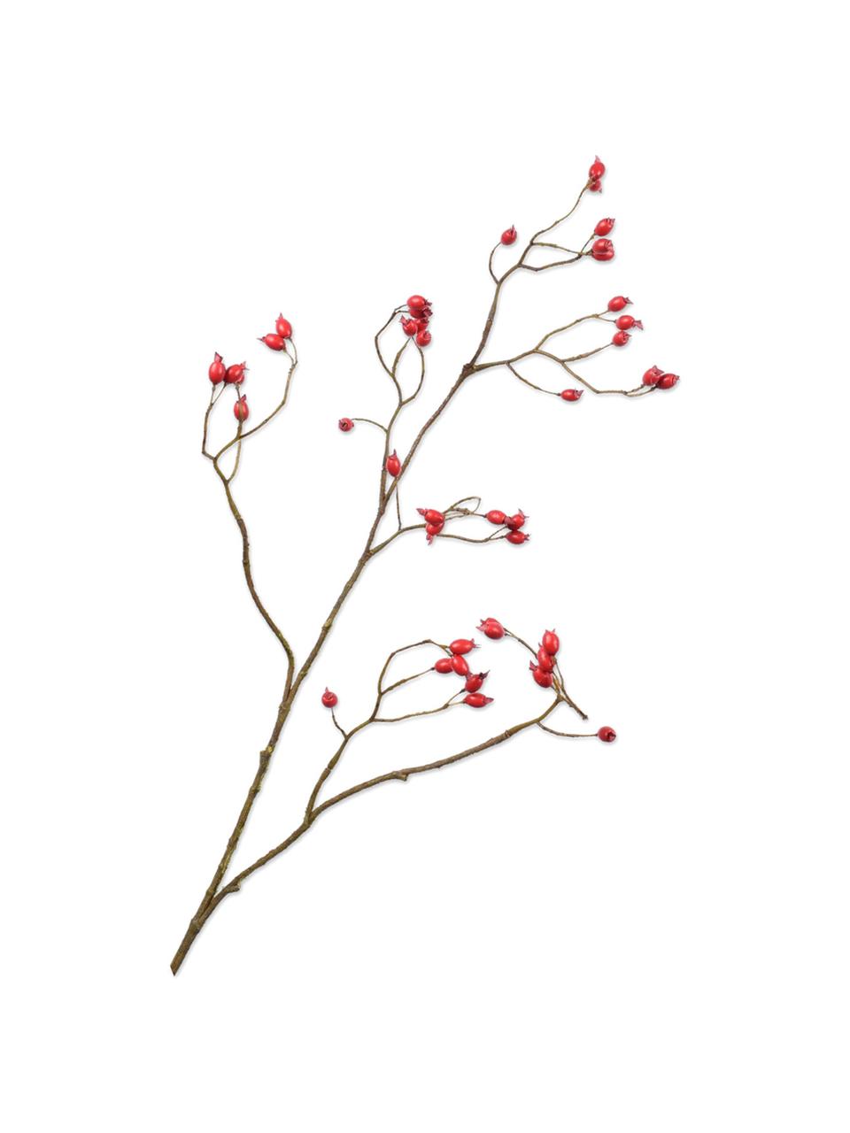 Dekoracyjna gałązka dzikiej róży, Tworzywo sztuczne, metalowy drut, Czerwony, brązowy, D 89 cm