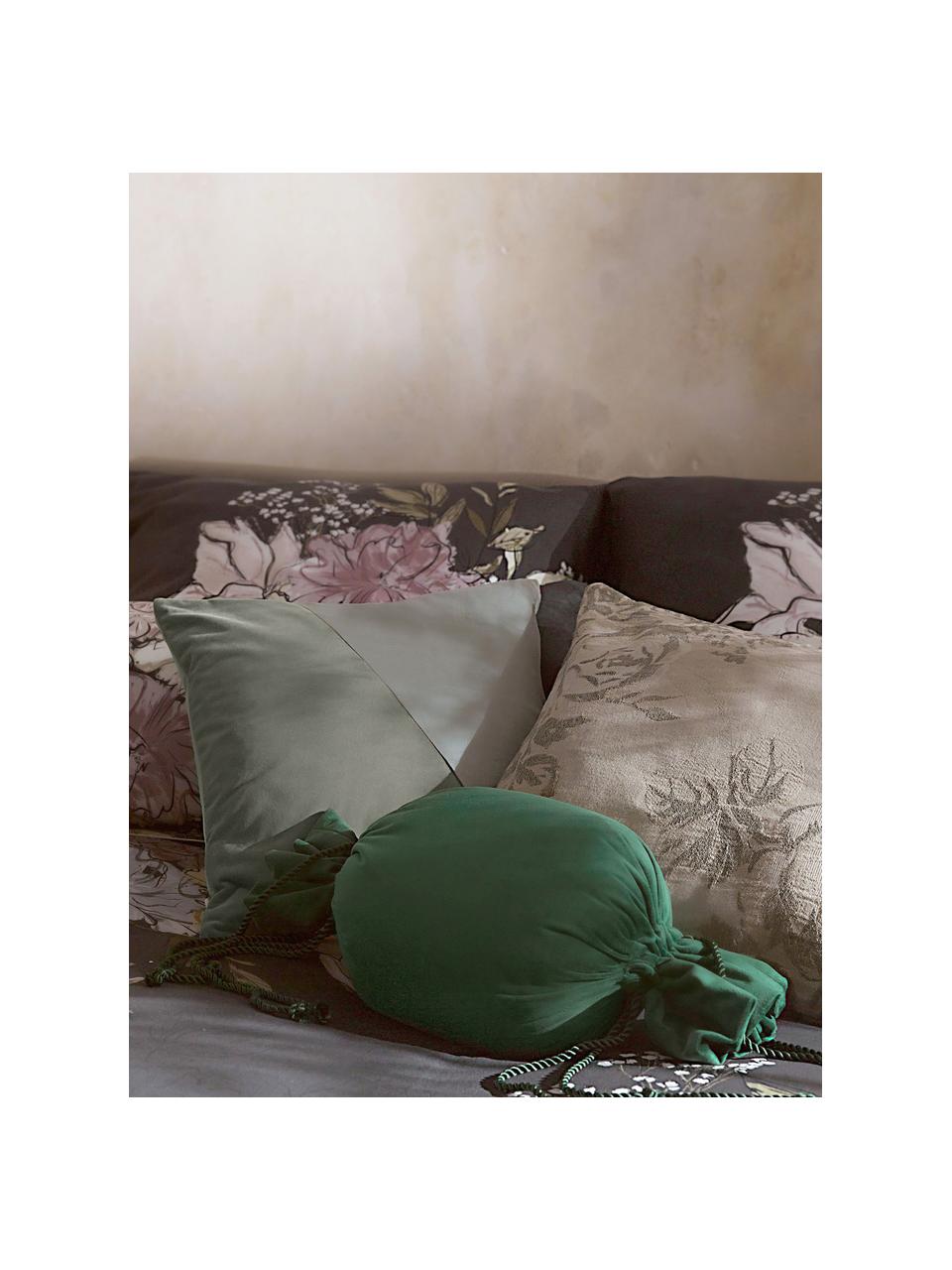 Kussenhoes Adelaide van fluweel/linnen in groen, Groen, B 45 x L 45 cm