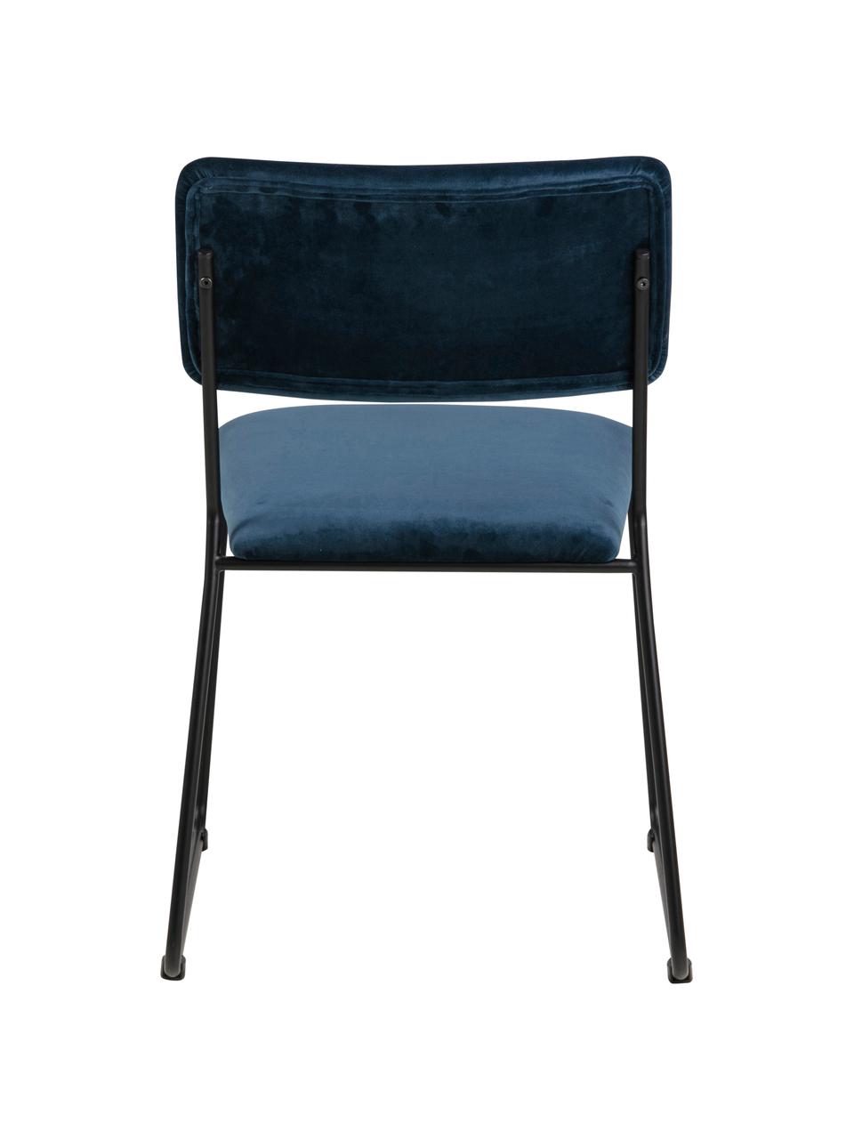 Chaises en velours rembourrées Cornelia, 2 pièces, Bleu foncé, noir