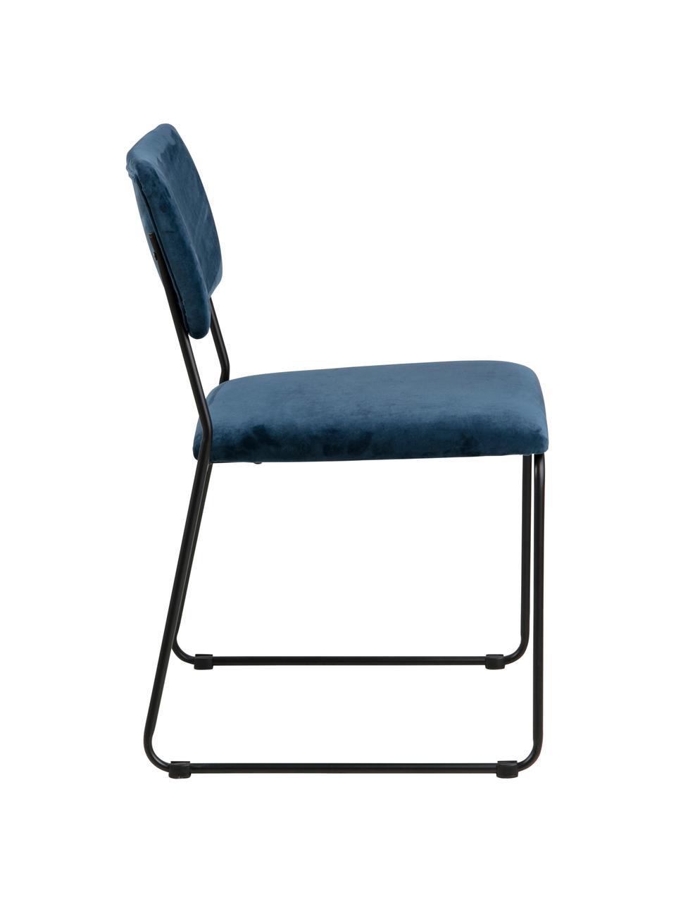 Fluwelen stoelen Cornelia, 2 stuks, Bekleding: polyester fluweel, Poten: gelakt metaal, Donkerblauw, zwart, B 50 x D 54 cm