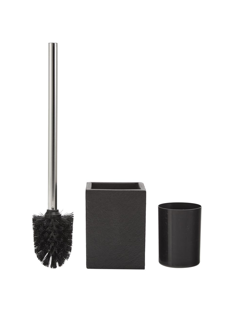 Toilettenbürste Nero mit Schiefer-Behälter, Schiefer, Edelstahl, Kunststoff, Dunkelgrau, H 41 cm