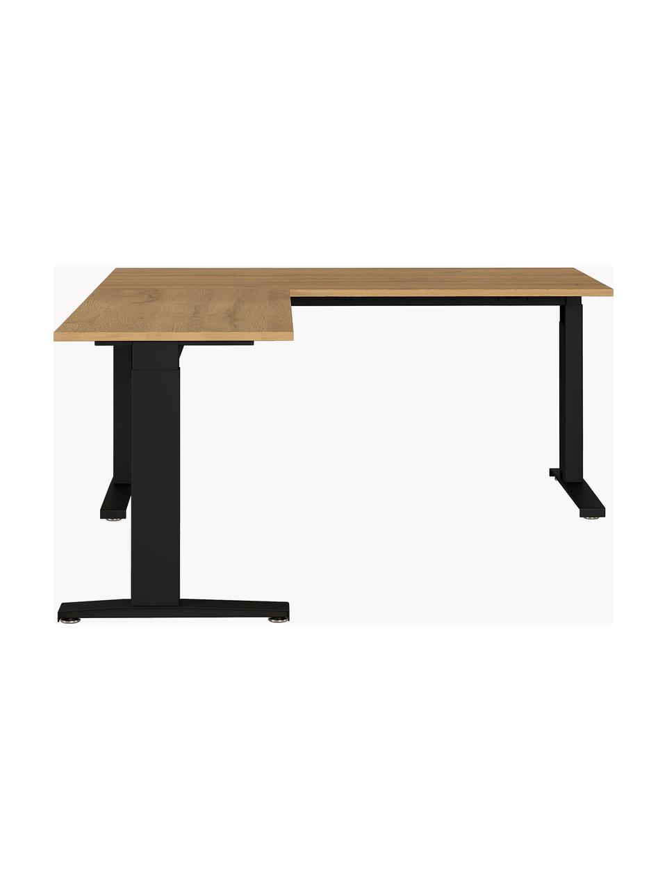 Höhenverstellbarer Eckschreibtisch Easy, Tischplatte: Spanplatte mit Melaminhar, Gestell: Metall, pulverbeschichtet, Holz in Eichenoptik, Schwarz, B 160 x T 193 cm