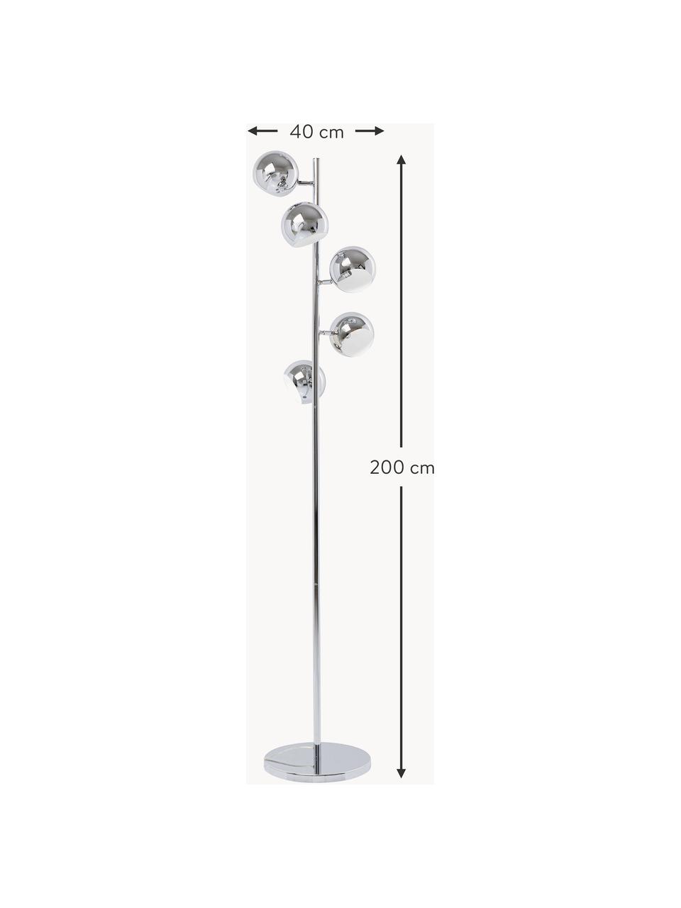 Lámpara de pie grande Calotta, Estructura: metal recubierto, Cable: plástico, Plateado, Al 200 cm