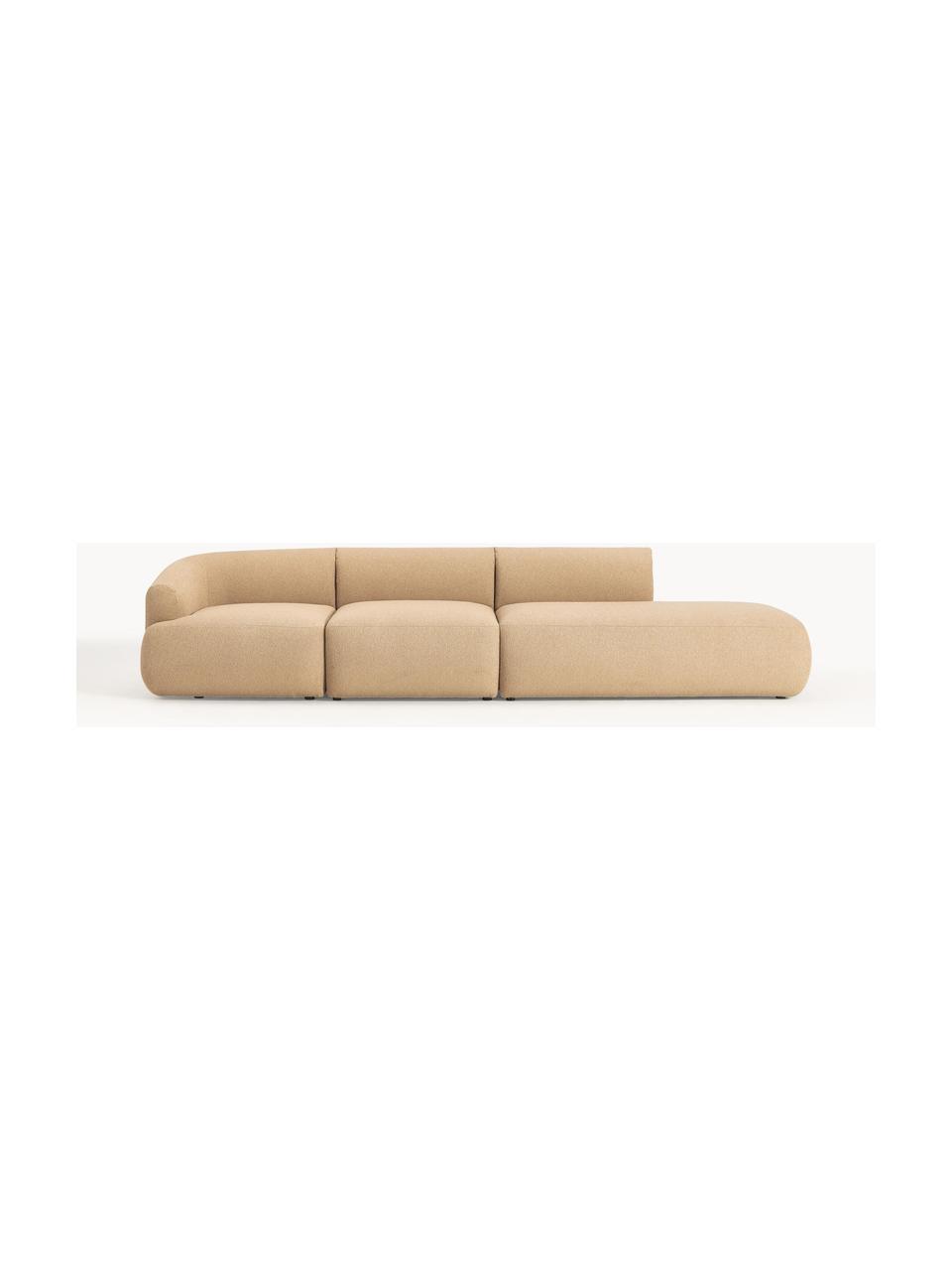Szezlong modułowy XL bouclé Sofia, Tapicerka: bouclé (100% poliester) D, Stelaż: drewno świerkowe z certyf, Nogi: tworzywo sztuczne, Beżowy bouclé, S 340 x G 103 cm, lewostronna