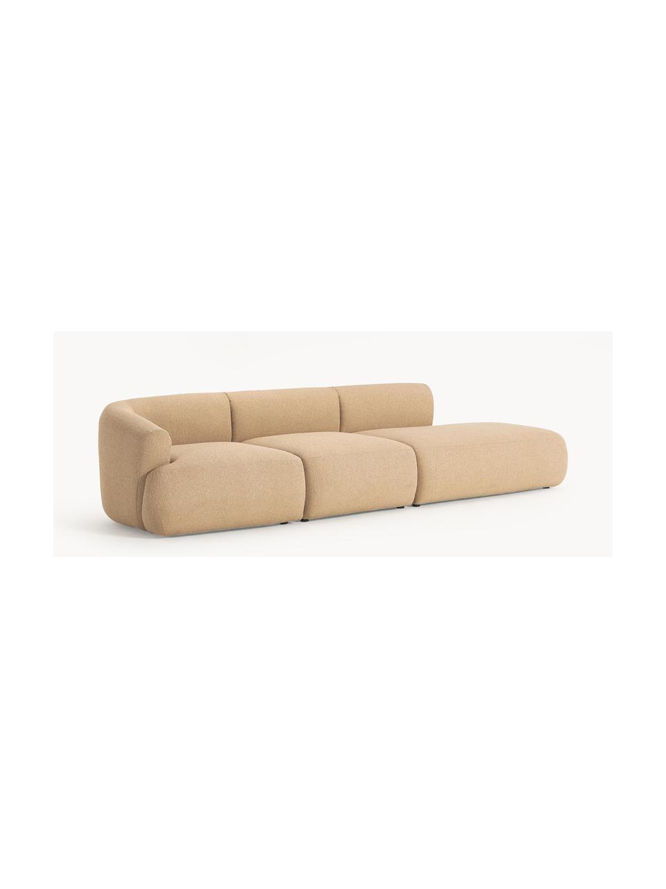 Chaise longue XL componibile in bouclé Sofia, Rivestimento: bouclé (100% poliestere) , Struttura: legno di abete rosso, tru, Piedini: plastica Questo prodotto , Bouclé beige, Larg. 340 x Prof. 103 cm, modulo angolare sinistro