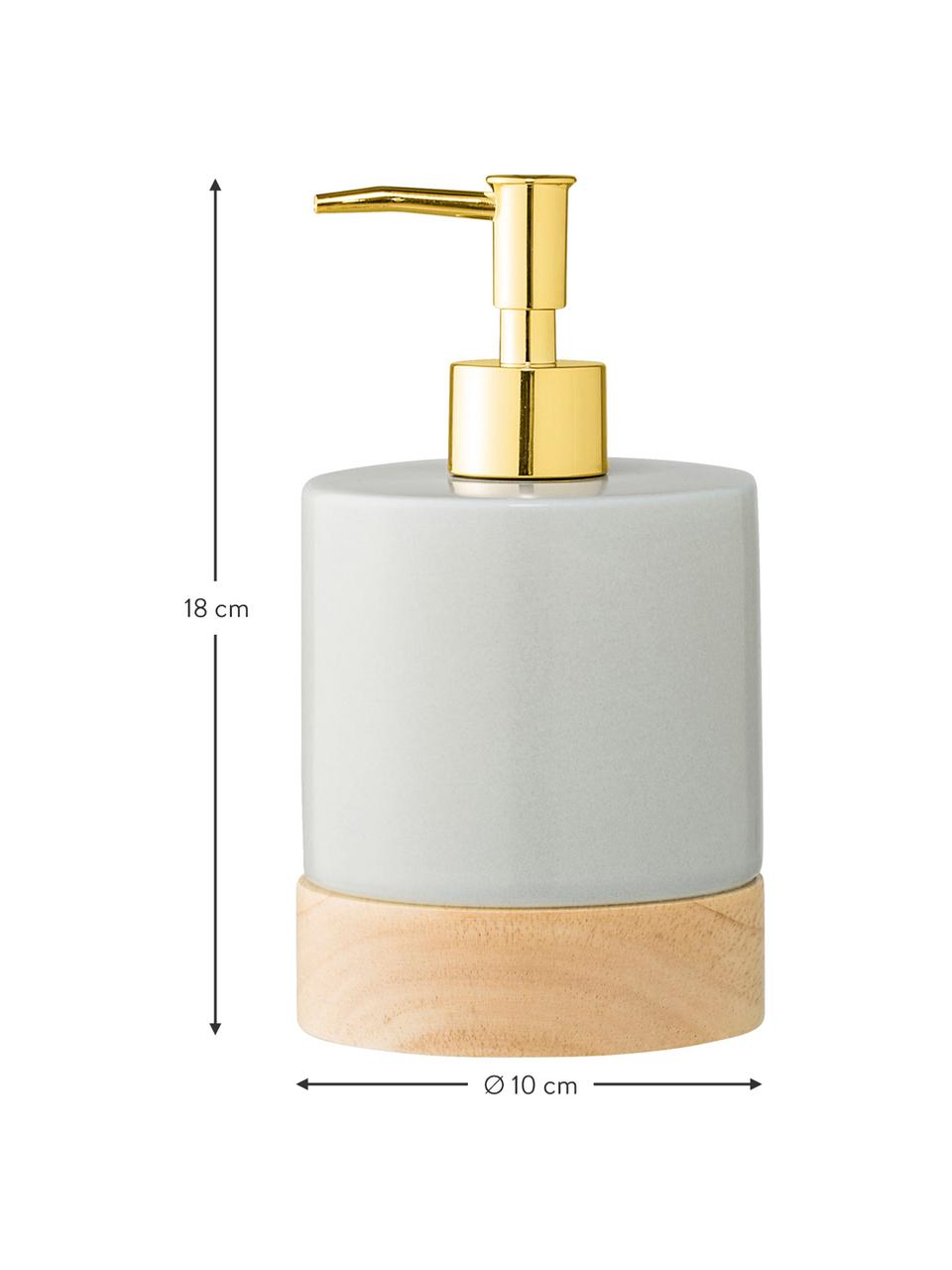 Distributeur de savon en porcelaine Adam, Gris, bois, couleur laitonnée, Ø 10 x haut. 18 cm