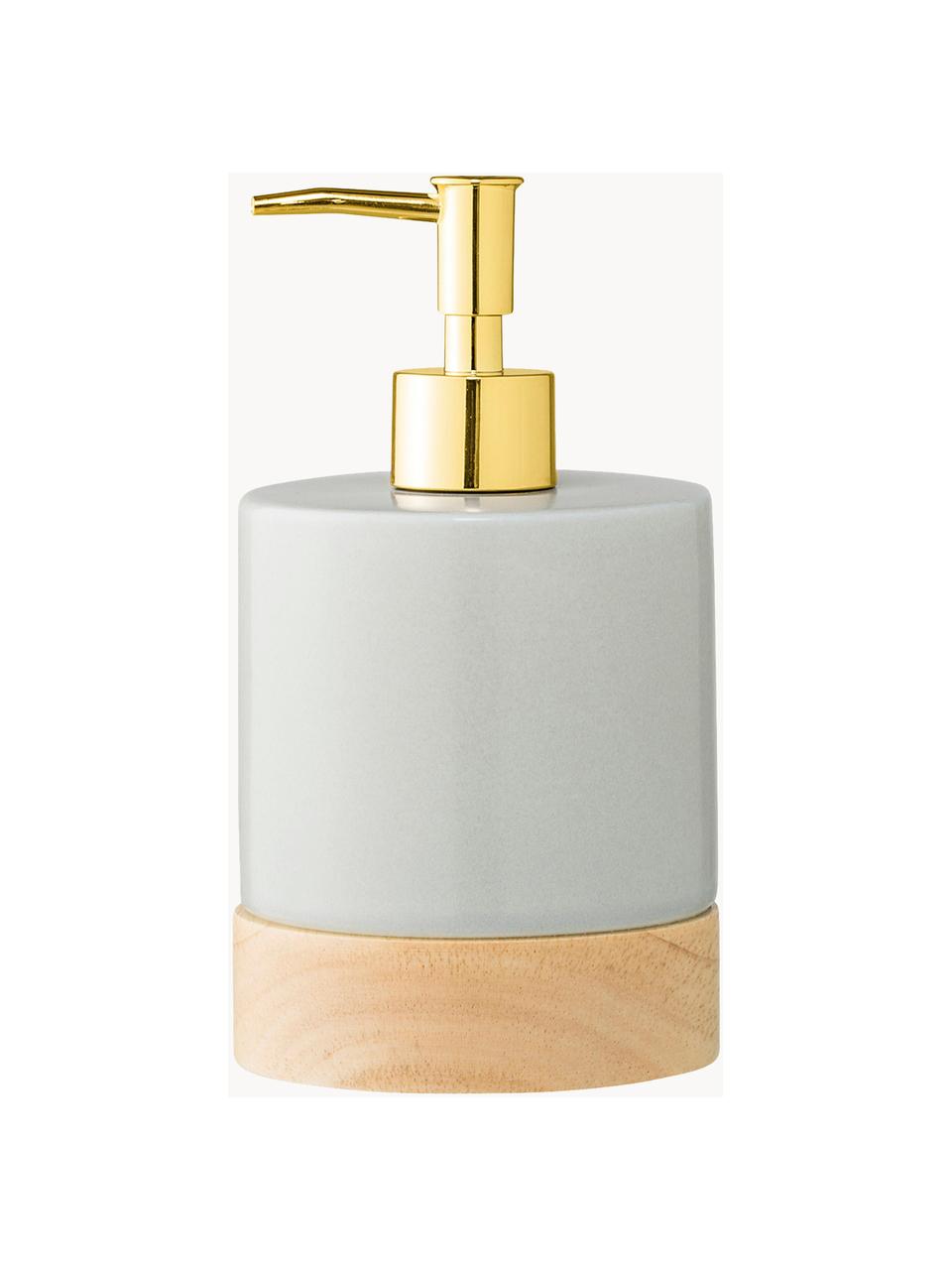 Distributeur de savon en porcelaine Adam, Gris, bois, couleur laitonnée, Ø 10 x haut. 18 cm