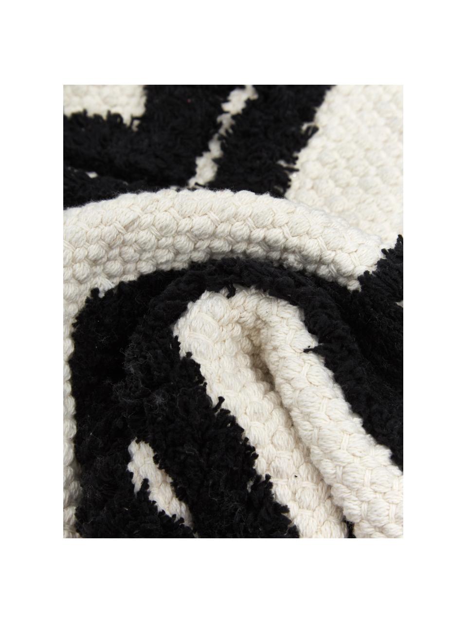 Boho kussenhoes Akesha met getuft zigzagpatroon, 100% katoen, Ecru, zwart, B 45 x L 45 cm