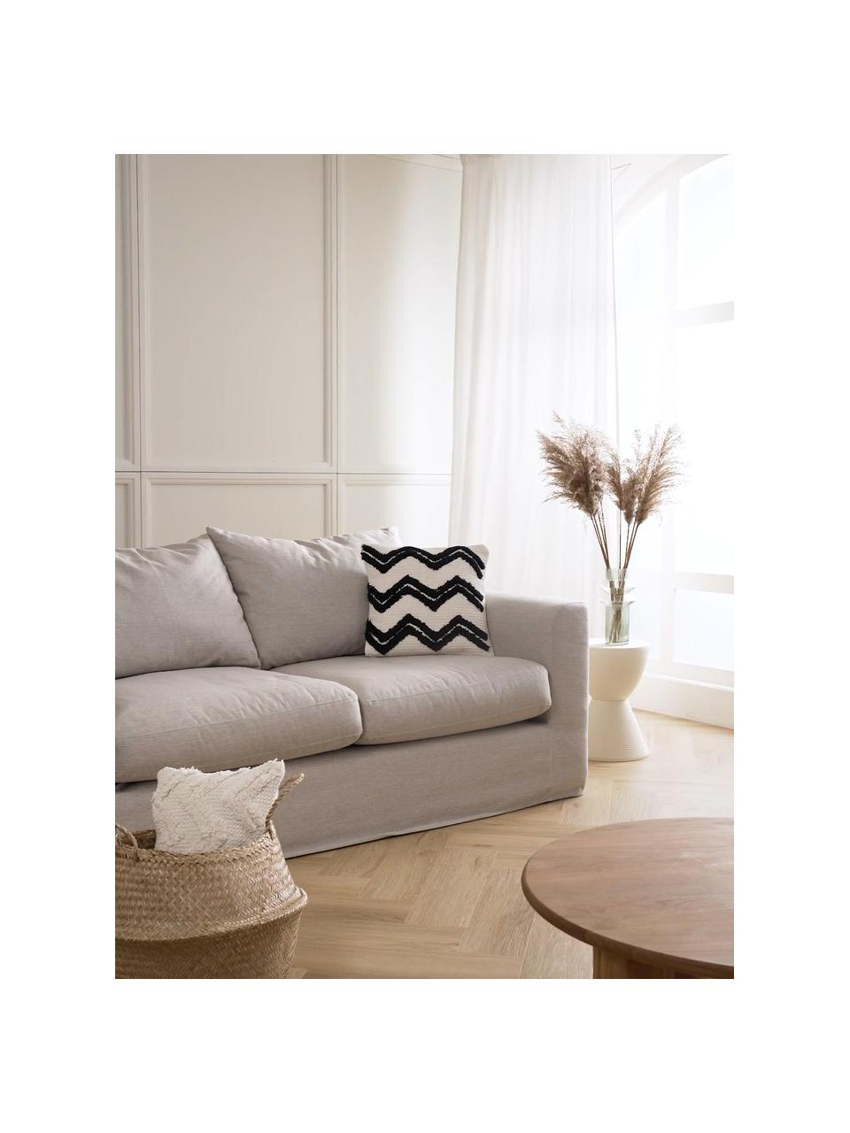 Poszewka na poduszkę w stylu boho Akesha, 100% bawełna, Odcienie kremowego, czarny, S 45 x D 45 cm