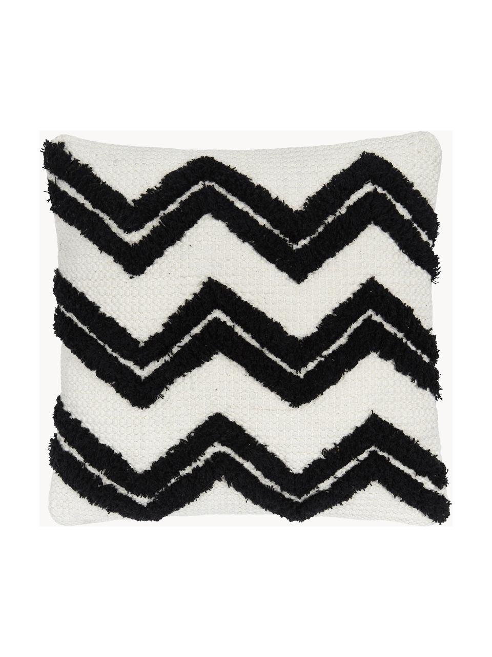 Funda de cojín Akesha, estilo boho, 100% algodón, Crema, negro, An 45 x L 45 cm