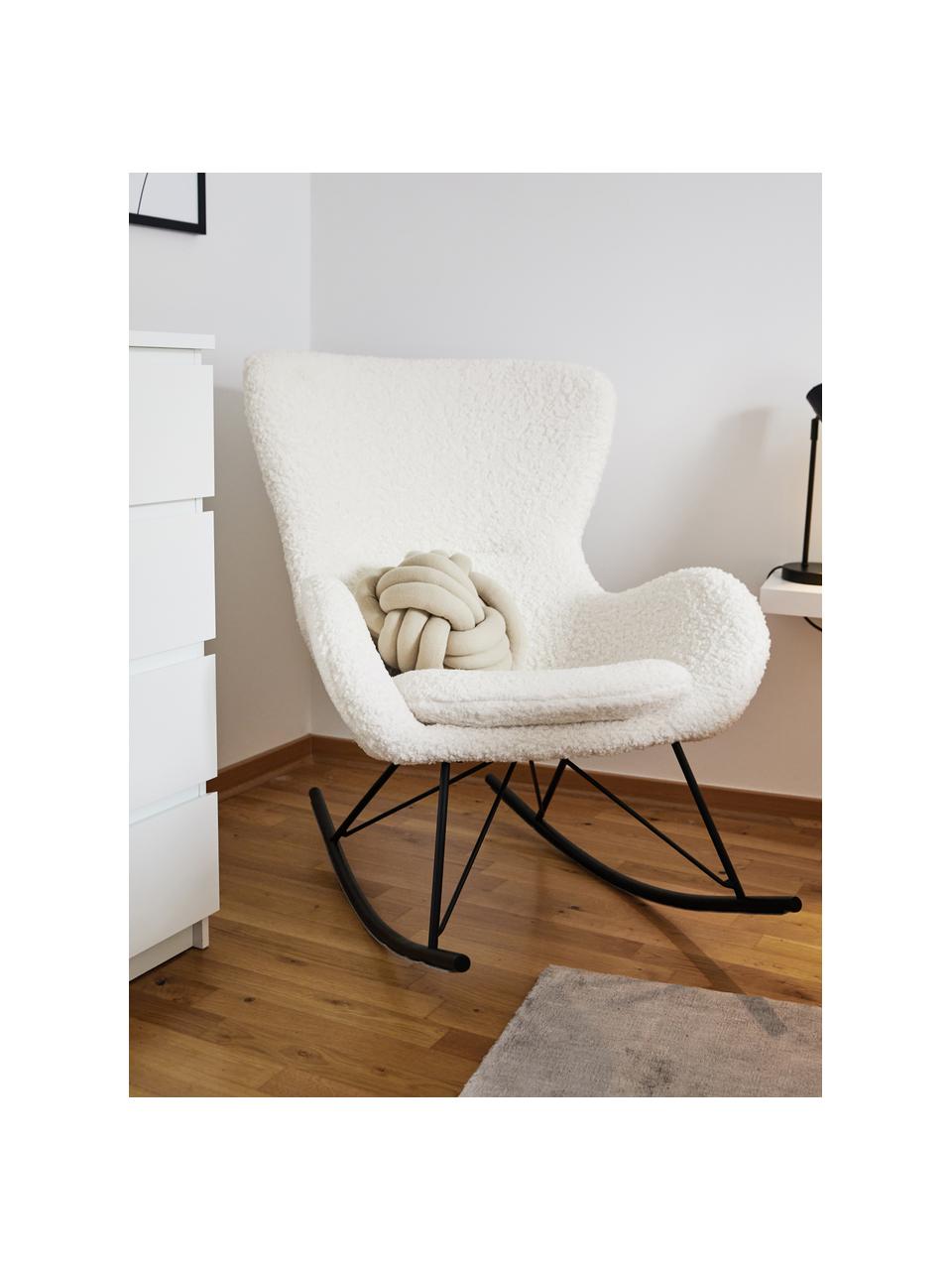 Sedia a dondolo in teddy con piedini in metallo Wing, Rivestimento: poliestere (tessuto teddy, Struttura: metallo zincato, Teddy bianco crema, nero, Larg. 77 x Prof. 109 cm
