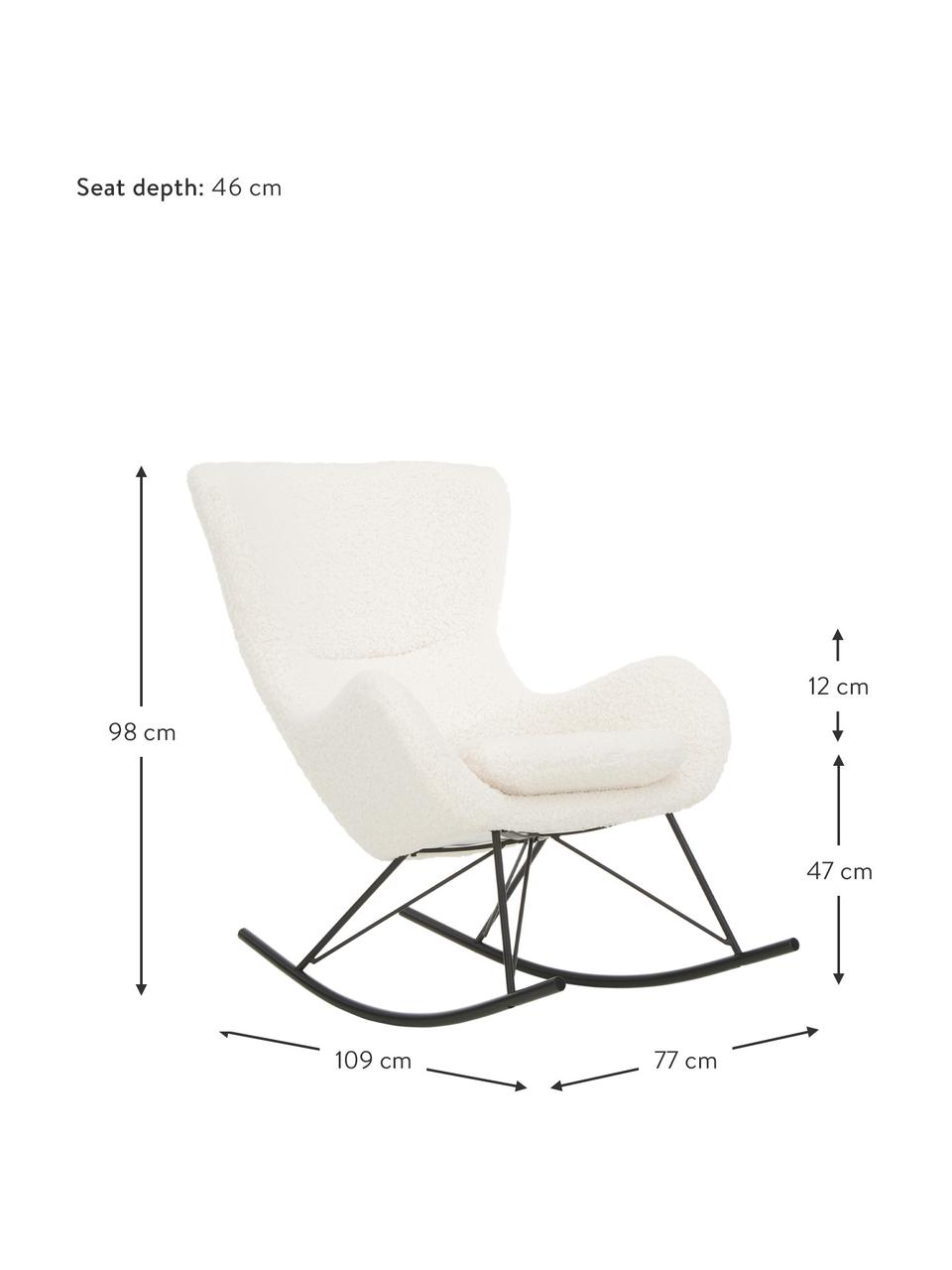 Teddy schommelstoel Wing met metalen poten, Bekleding: polyester (teddyvacht) Me, Frame: gegalvaniseerd metaal, Teddy crèmewit, zwart, B 77 x D 109 cm