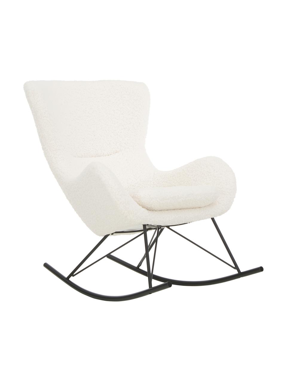Plyšová hojdacia stolička s kovovými nohami Wing, Plyšová krémovobiela, čierna, Š 77 x H 109 cm
