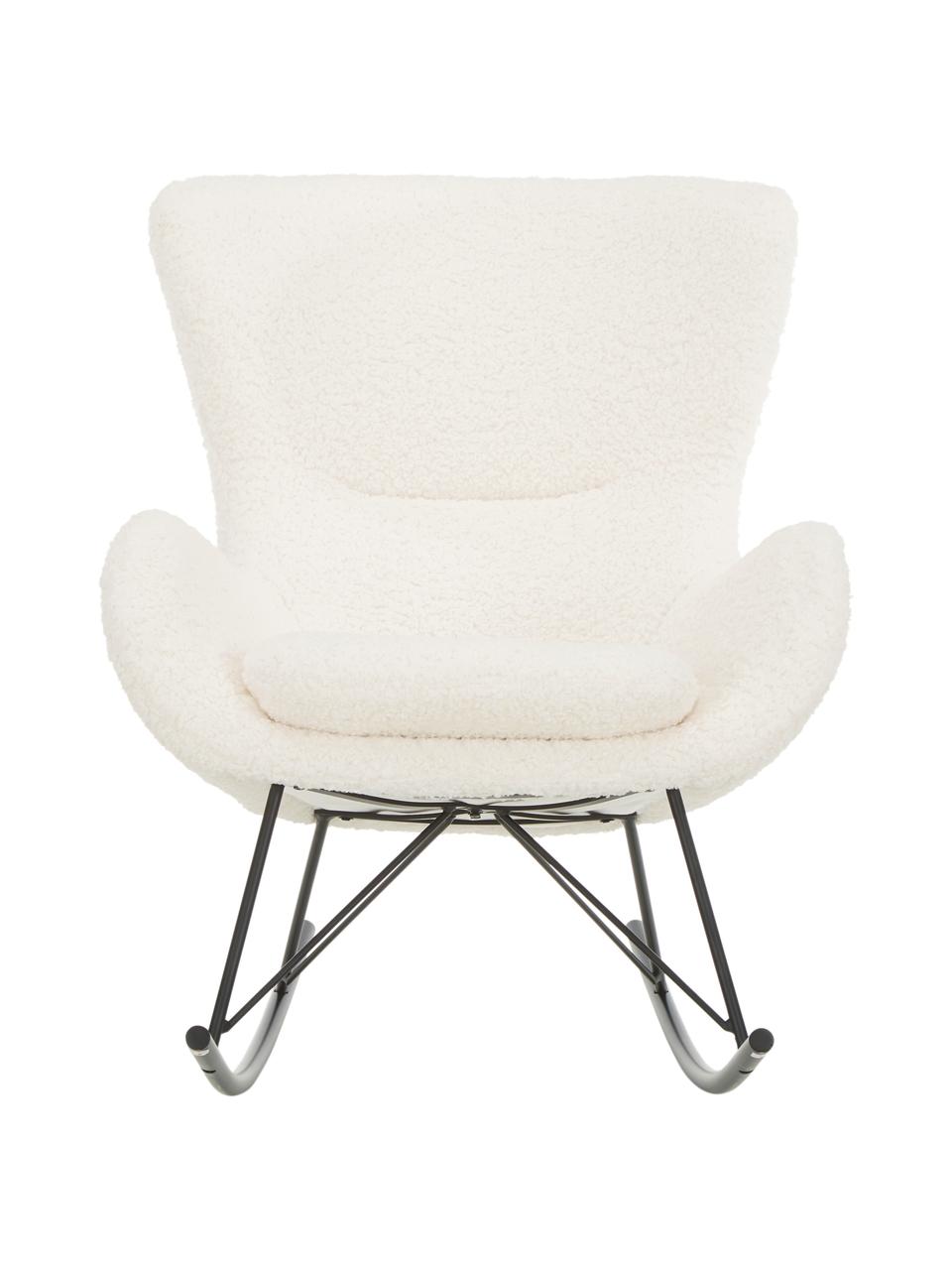 Sedia a dondolo in teddy con piedini in metallo Wing, Rivestimento: poliestere (tessuto teddy, Struttura: metallo zincato, Teddy bianco crema, nero, Larg. 77 x Prof. 109 cm