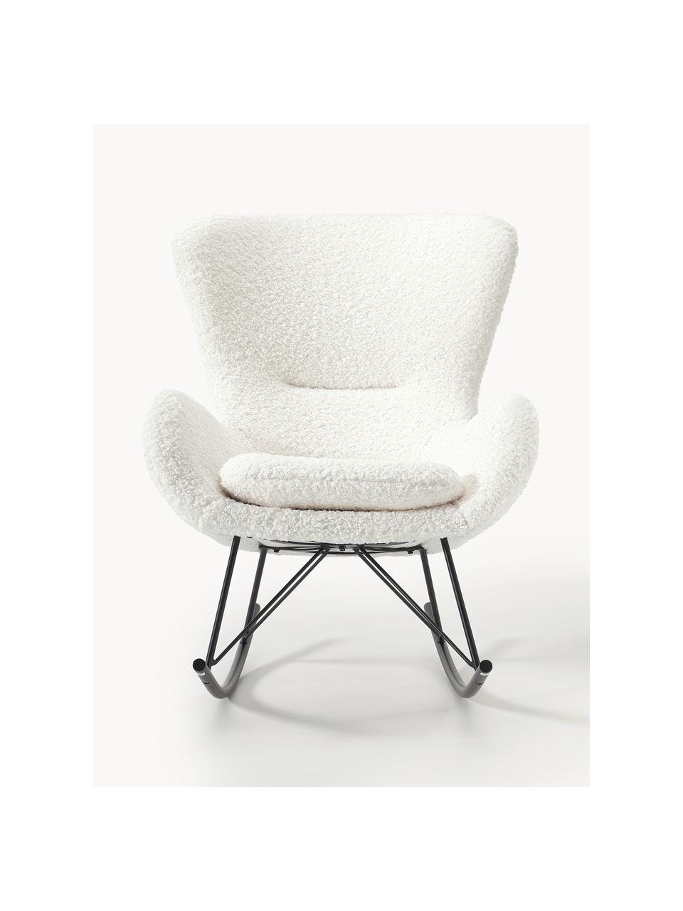 Fauteuil à bascule en tissu peluche Wing, Peluche blanc crème, cadre noir, larg. 77 x prof. 109 cm