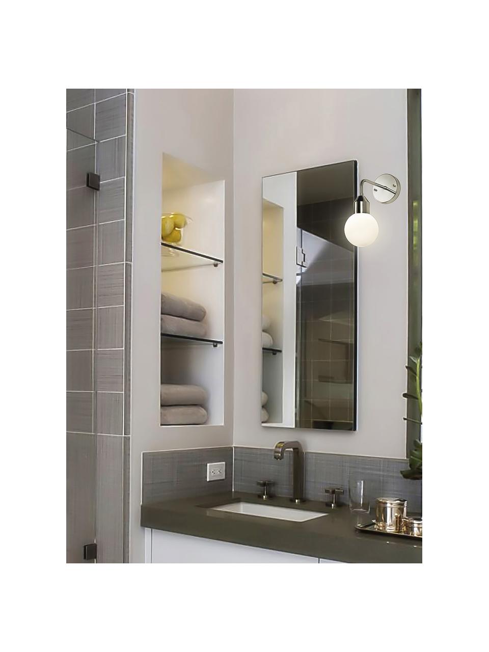 Applique salle de bains boule en verre Florens, Couleur argentée, blanc, larg. 12 x prof. 25 cm
