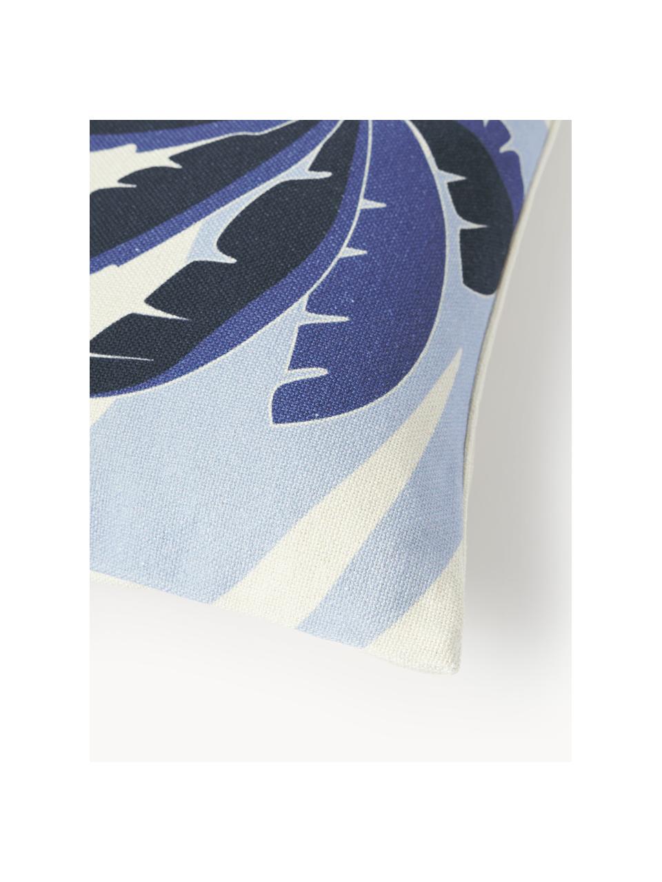 Kissenhülle Miro mit Palmenmuster, 100 % Baumwolle, Blautöne, Brauntöne, B 45 x L 45 cm