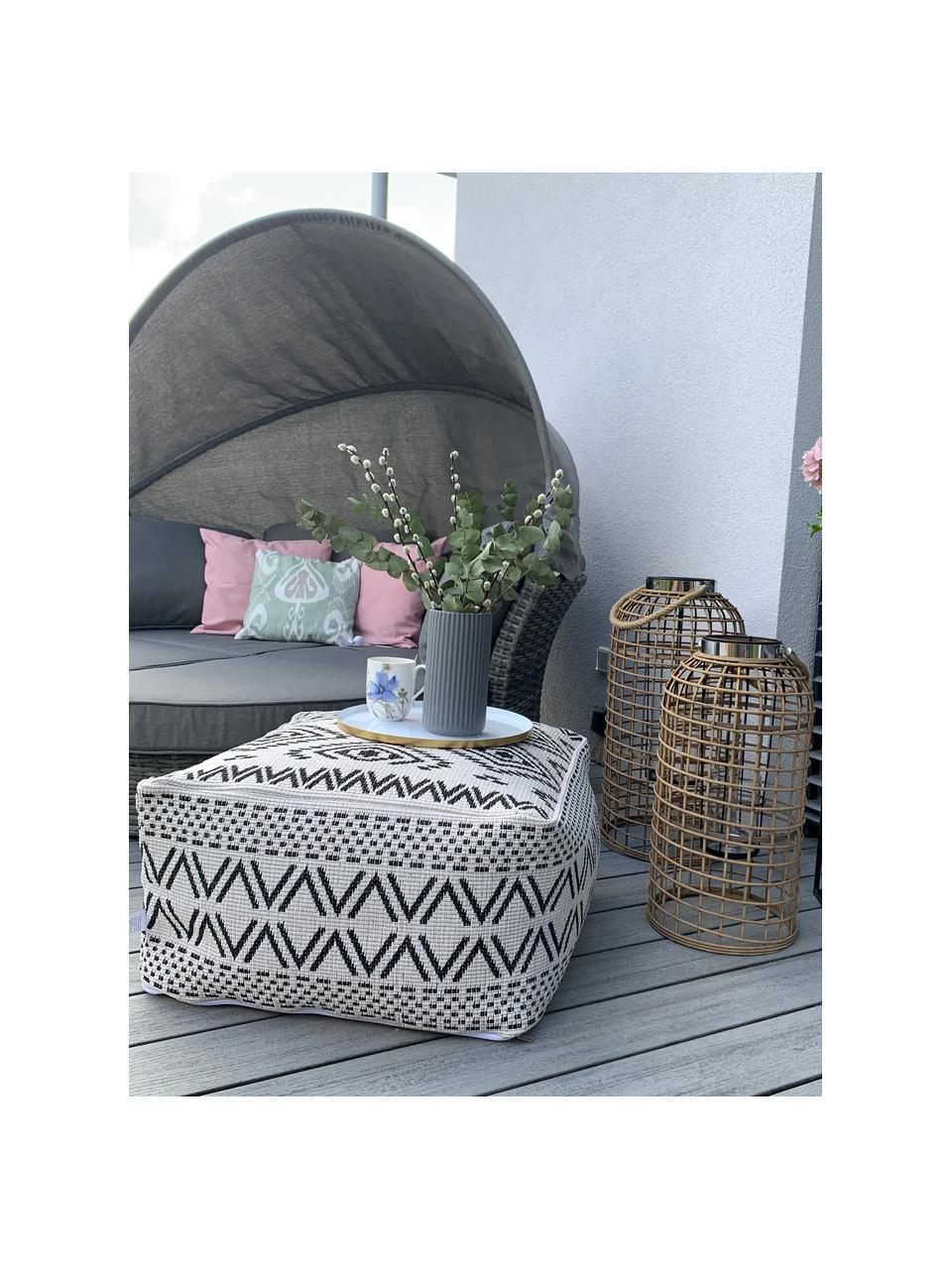 In- und Outdoor Pouf Sahara, Bezug: Polypropylen Polsterung, Creme, Schwarz, B 63 x H 32 cm