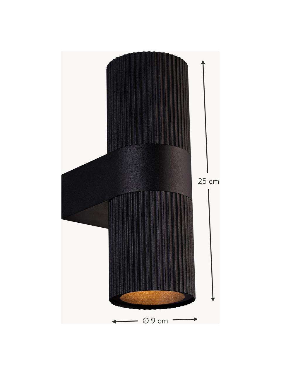 Outdoor wandlamp Kyklop, Diffuser: glas, Zwart, goudkleurig, Ø 9 x H 25 cm