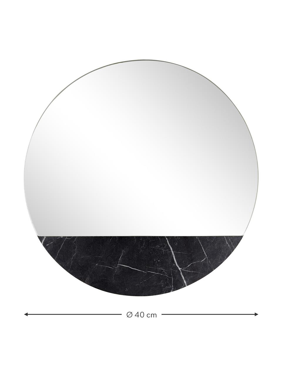 Specchio da parete rotondo con finitura in marmo Stockholm, Ornamento: melamina, Retro: pannelli di fibra a media, Superficie dello specchio: lastra di vetro, Nero marmorizzato, Ø 40 cm x Prof. 1 cm