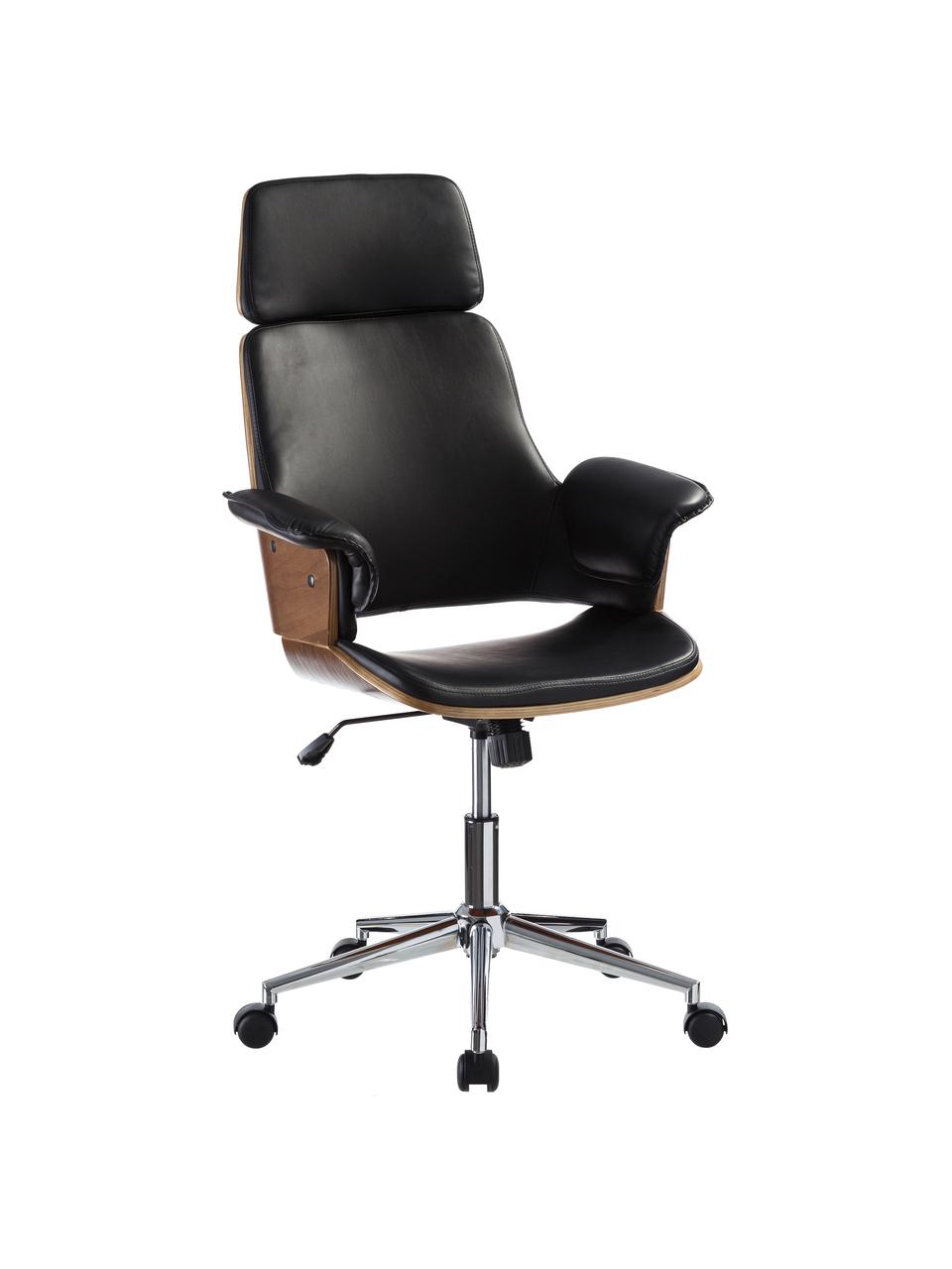 Krzesło biurowe ze sztucznej skóry Marbella, obrotowe, Tapicerka: sztuczna skóra, Nogi: stal szlachetna, Czarny, S 68 x G 64 cm