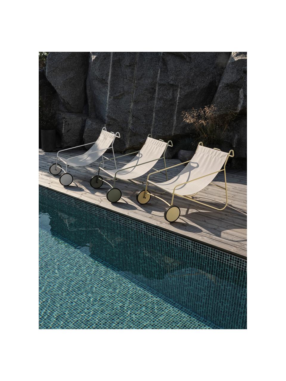 Tuin loungefauteuil Poul met wieltjes, 2 stuks, Bekleding: textiel, Frame: gecoat aluminium, Gebroken wit, saliegroen, B 74 x D 106 cm