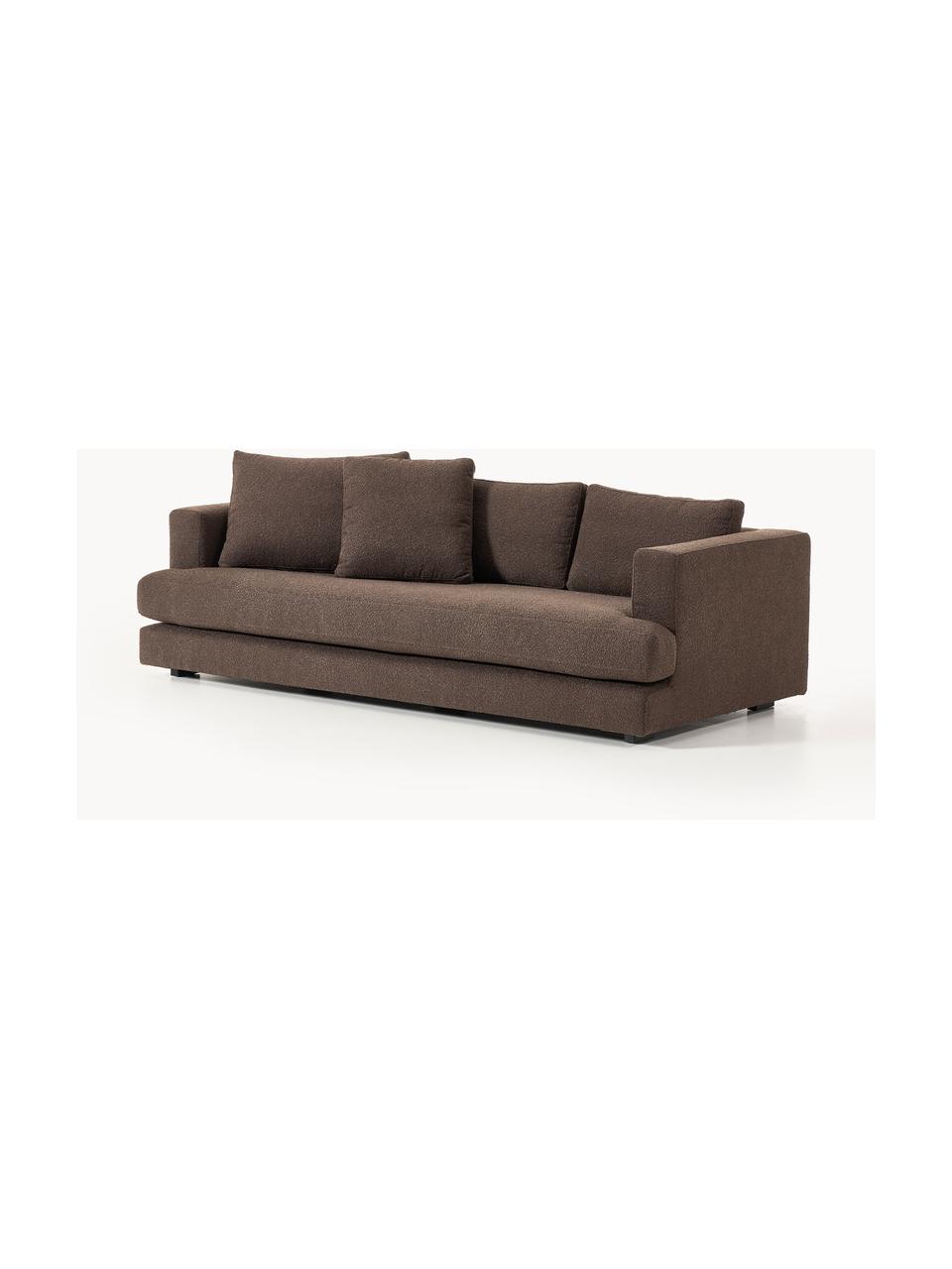 Bouclé-Sofa Tribeca (3-Sitzer), Bezug: Bouclé (93 % Polyester, 6, Gestell: Buchenholz, Kiefernholz, , Füße: Kiefernholz Dieses Produk, Bouclé Dunkelbraun, B 228 x T 104 cm