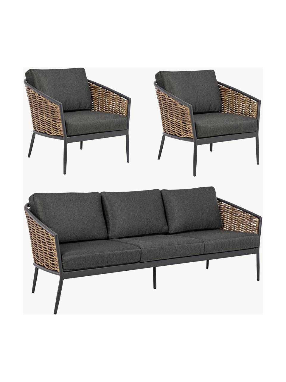 Outdoor loungeset Maribela, 3-delig, Bekleding: 100% polypropyleen, Frame: gepoedercoat aluminium, Antraciet, lichtbruin, Set met verschillende formaten