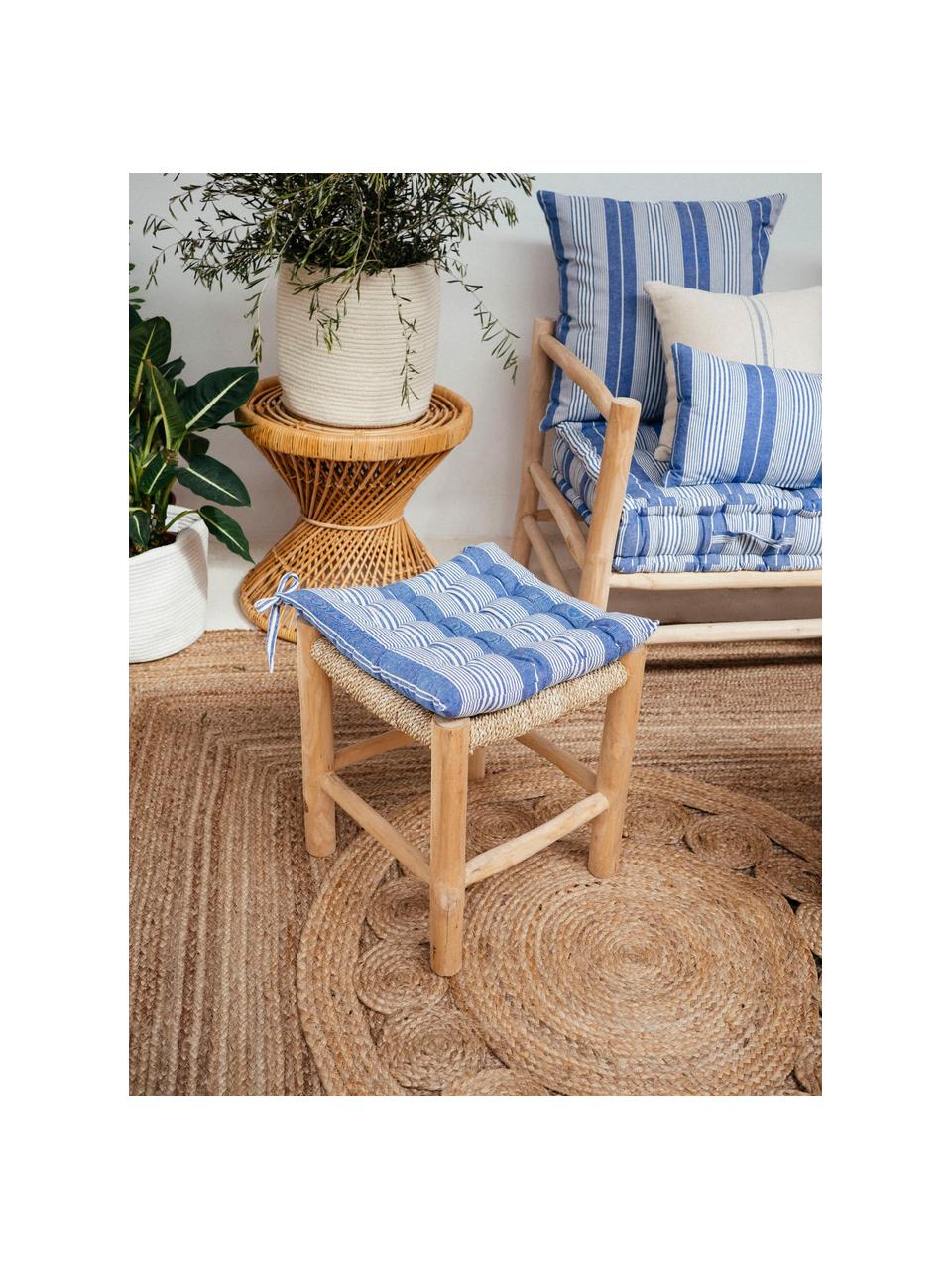 Cuscino sedia in cotone a righe Tosa, 100% cotone, Blu, bianco, Larg. 40 x Alt. 4 cm