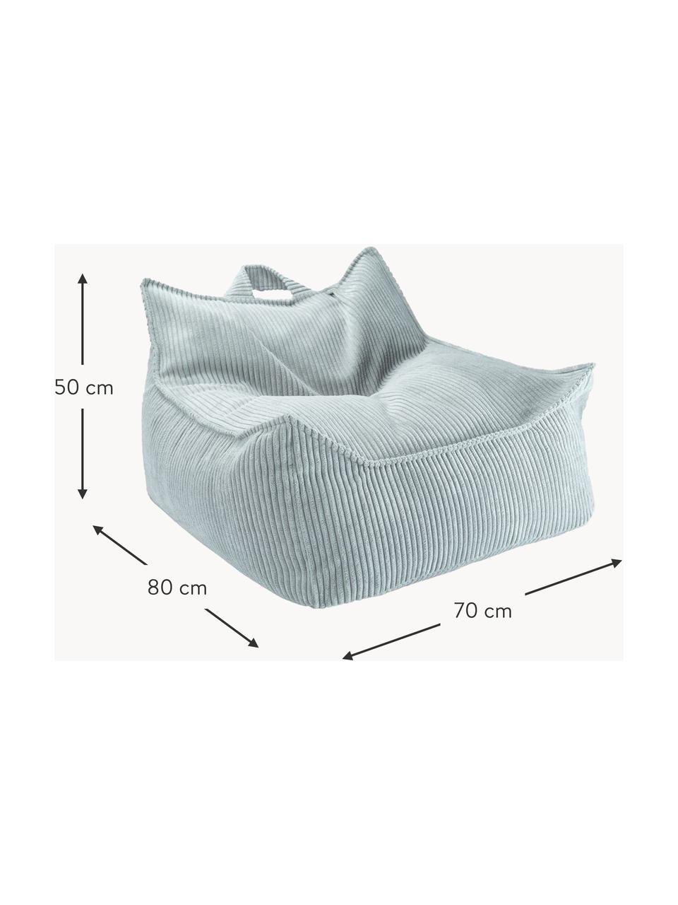 Pouf a sacco per bambini in velluto a coste Sugar, Rivestimento: velluto a coste (100% pol, Interno: 100% fibra non tessuta, Velluto a coste azzurro, Larg. 70 x Prof. 80 cm