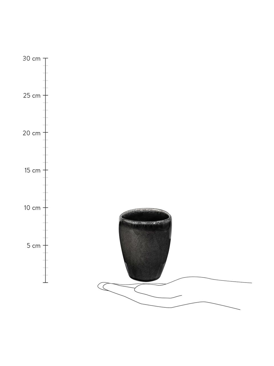 Ręcznie wykonany kubek Nordic Coal, 6 szt., Kamionka, Antracytowy, Ø 8 x W 10 cm, 250 ml