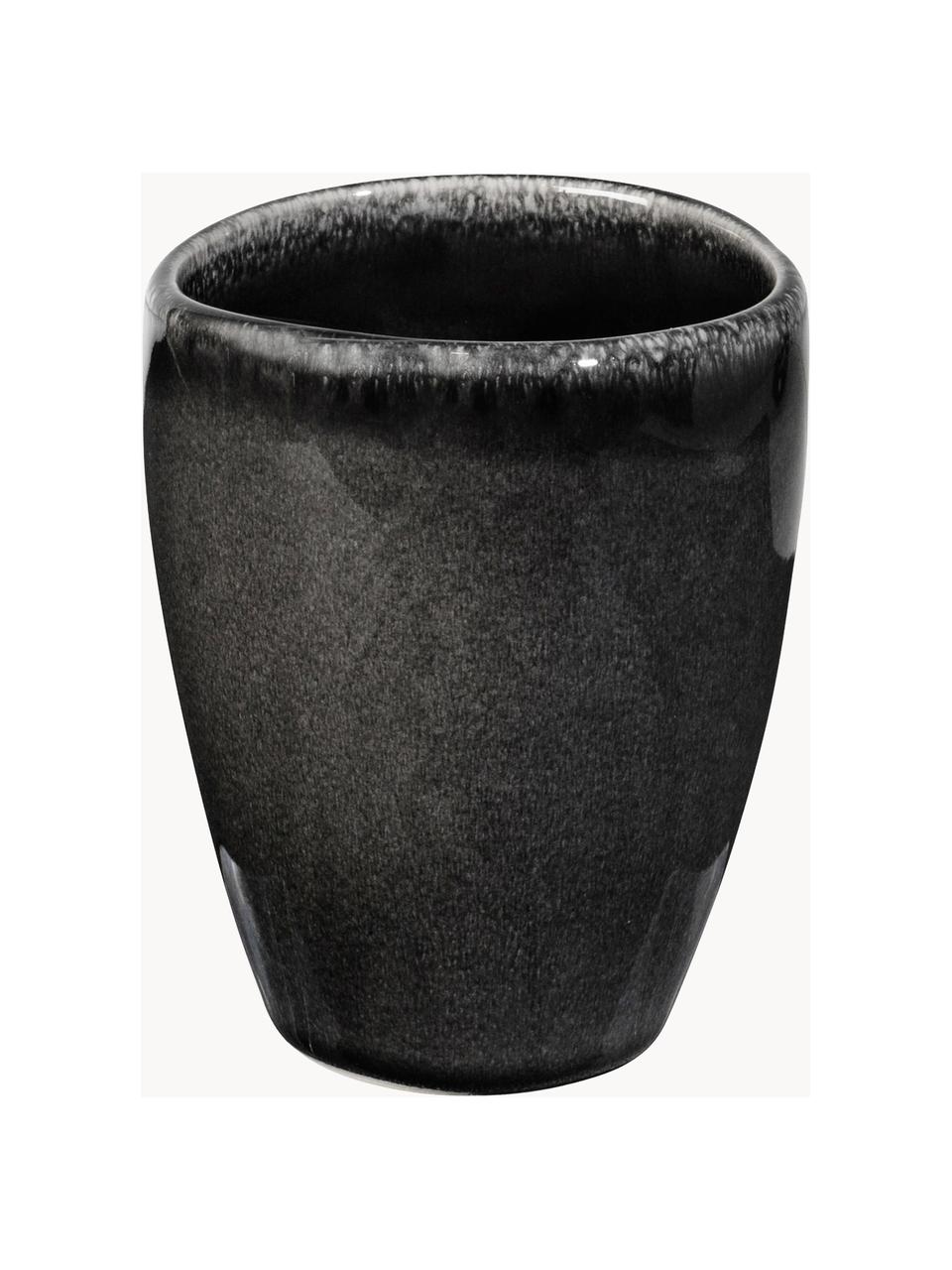 Tazas artesanales Nordic Coal, 6 uds., Cerámica de gres, Negro jaspeado, Ø 8 x Al 10 cm, 250 ml
