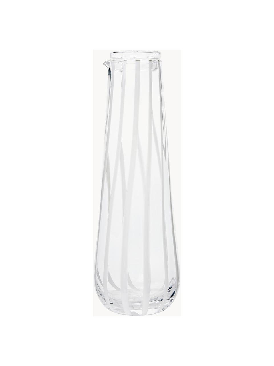 Caraffa in vetro soffiato Stripe, 800 ml, Vetro soffiato, Trasparente, bianco, 800 ml