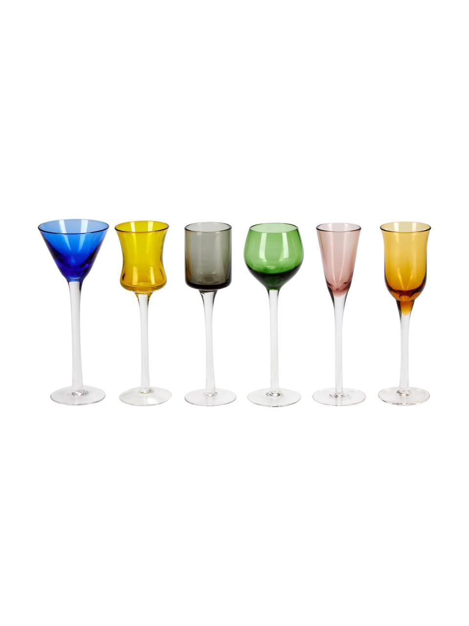 Mondgeblazen borrelglaasjes Lyngby in kleur, 6-delig, Glas, Multicolour, Ø 5 x H 16 cm, 25 - 50 ml