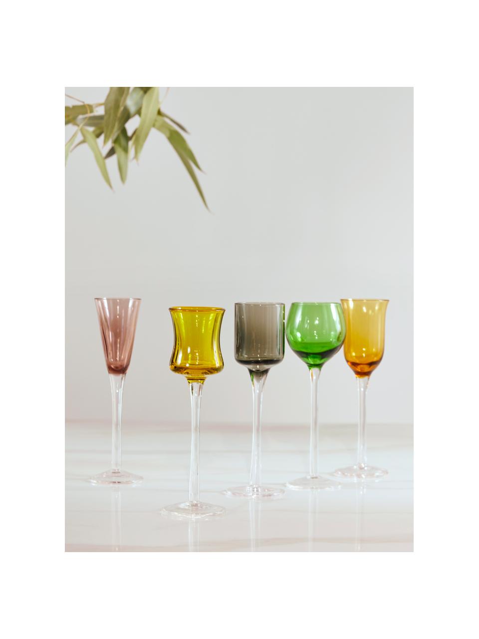 Mondgeblazen borrelglaasjes Lyngby in kleur, 6-delig, Glas, Groen, blauw, bruin, geel, lila, oranje, Ø 5 x H 16 cm, 25 - 50 ml