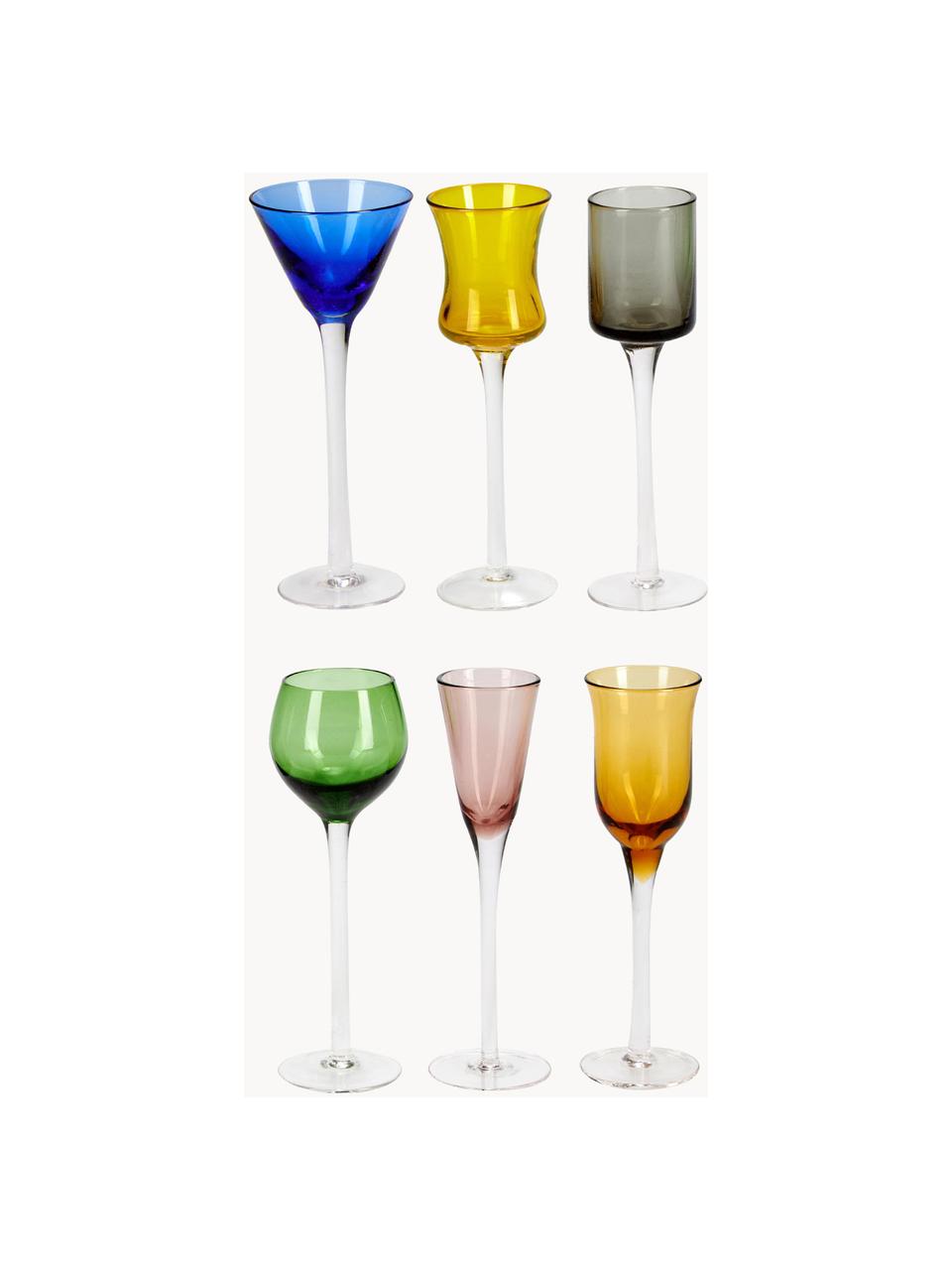 Mundgeblasene Schnapsgläser Lyngby, 6er-Set, Glas, Mehrfarbig, transparent, Ø 5 x H 16 cm, 25 - 50 ml