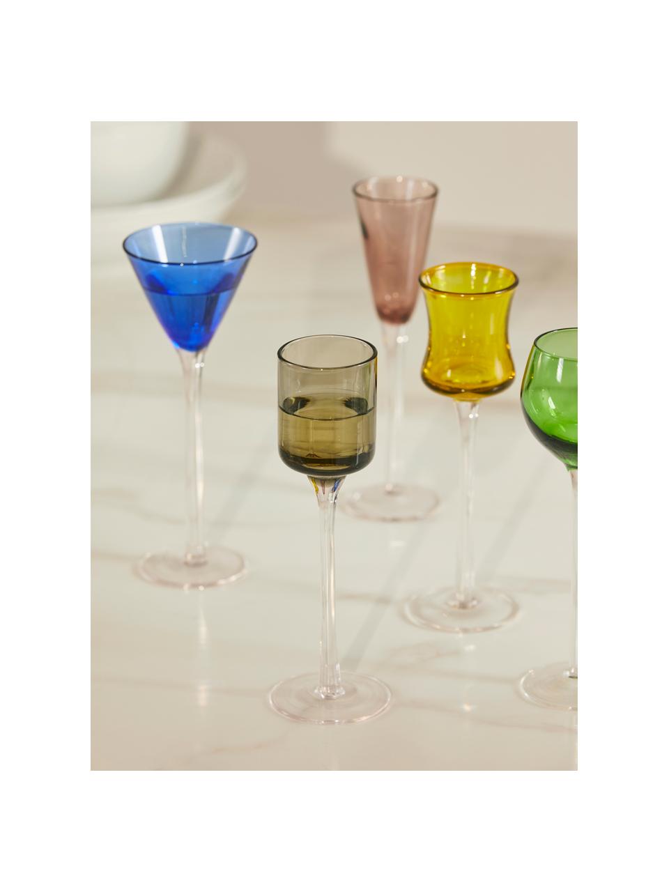 Mondgeblazen borrelglaasjes Lyngby, set van 6, Glas, Meerkleurig, transparant, Ø 5 x H 16 cm, 25 - 50 ml