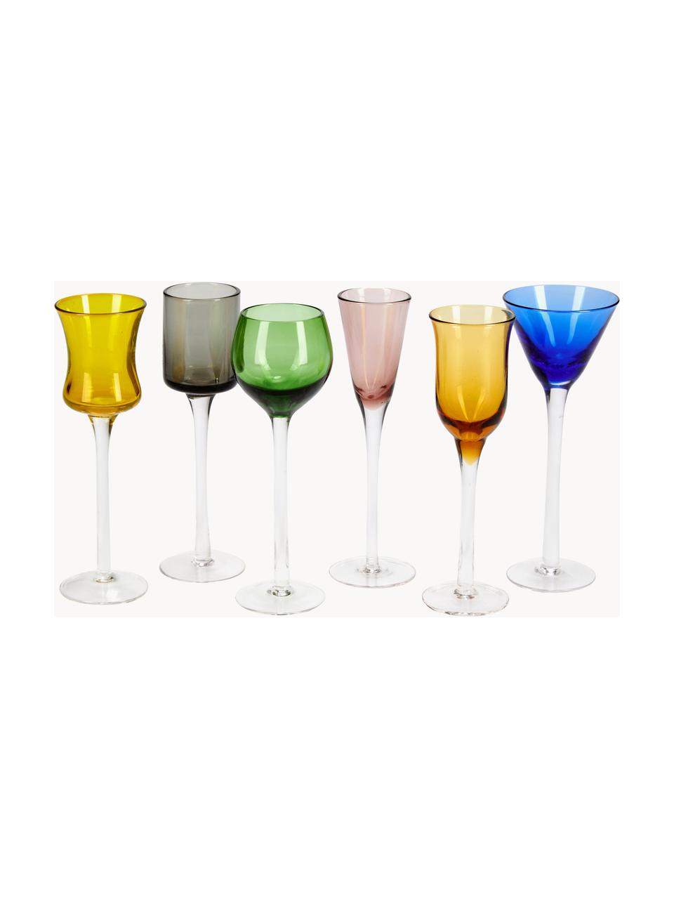 Mondgeblazen borrelglaasjes Lyngby, set van 6, Glas, Meerkleurig, transparant, Ø 5 x H 16 cm, 25 - 50 ml