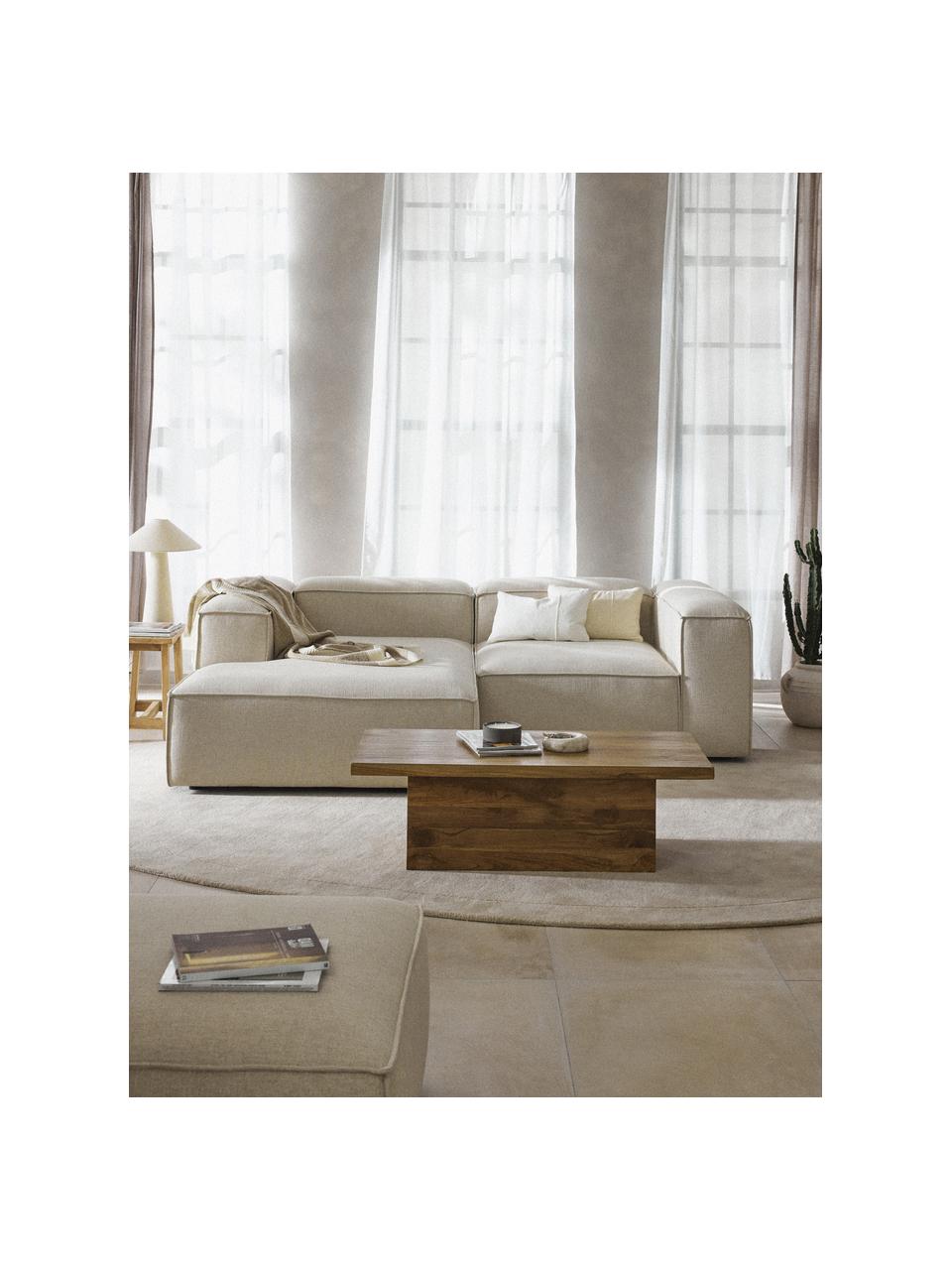 Divano angolare componibile in misto lino Lennon, Rivestimento: 50% viscosa, 25% lino, 15, Struttura: legno di abete rosso, com, Misto lino beige, Larg. 238 x Prof. 180 cm, angolo a sinistra