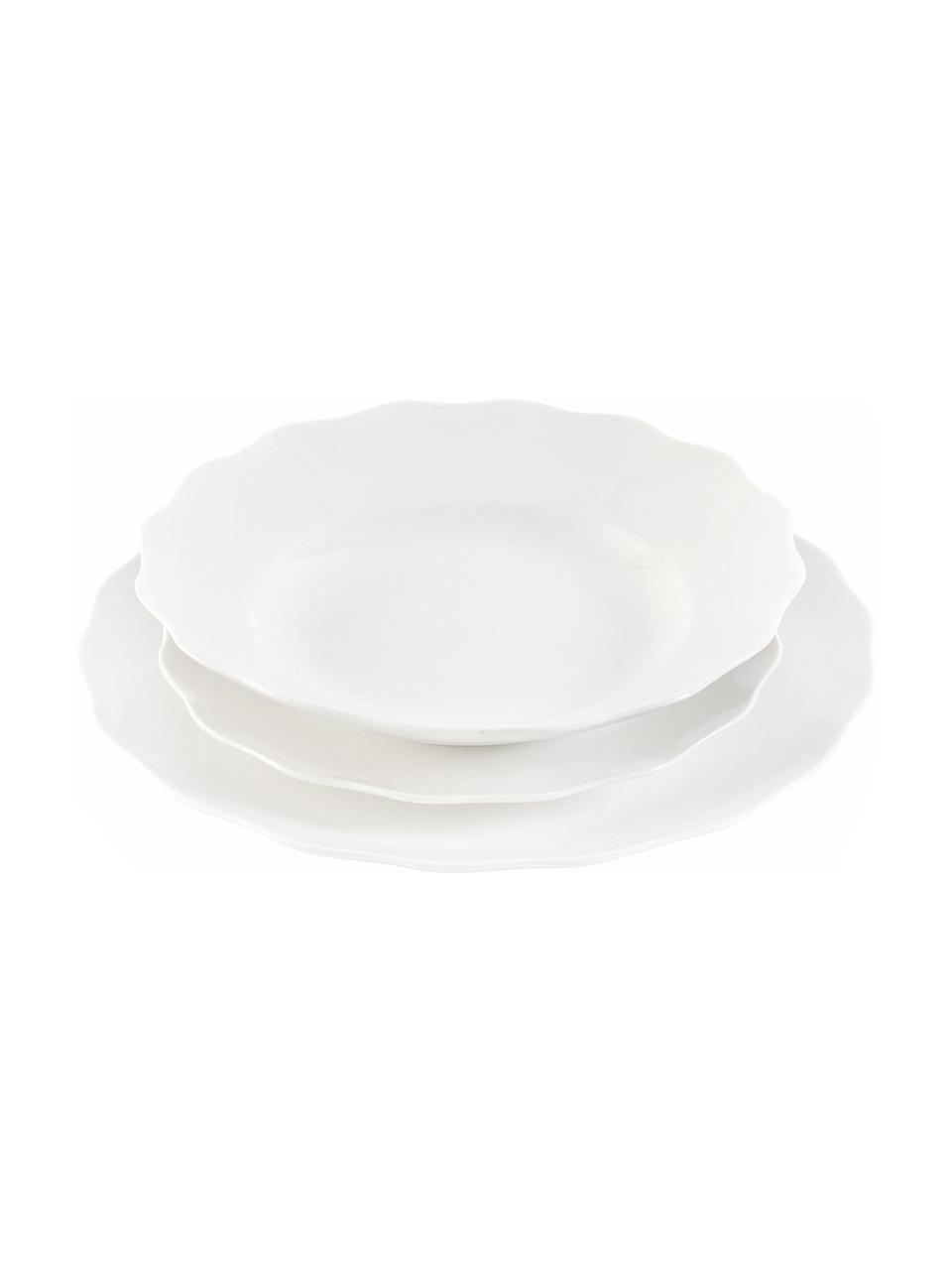 Komplet naczyń z porcelany Versailles, dla 4 osób (12 elem.), Porcelana, Biały, Komplet z różnymi rozmiarami