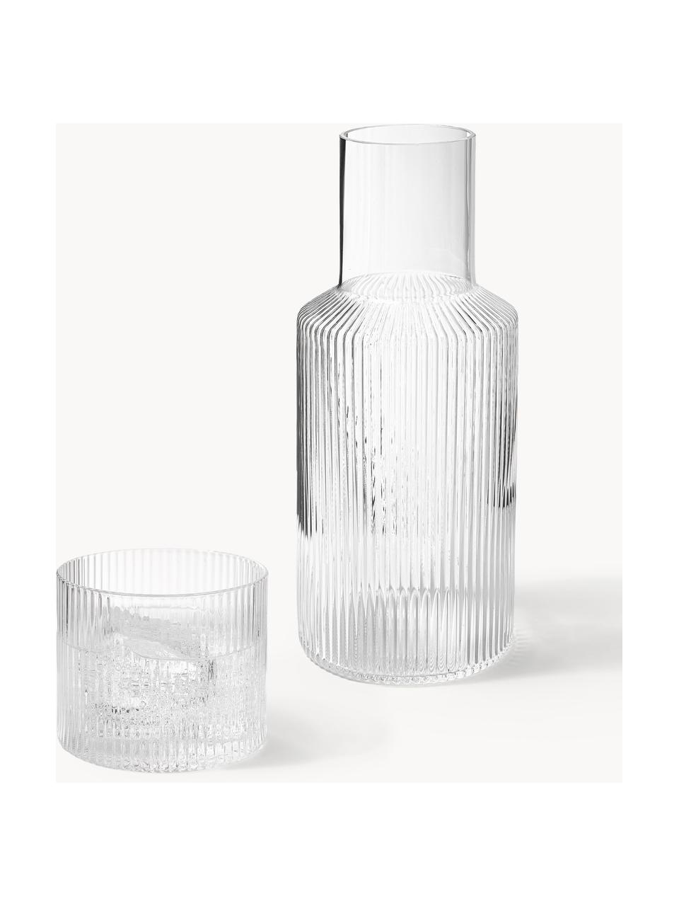 Mundgeblasene kleine Karaffe Ripple mit Wasserglas, 2er-Set, Glas, mundgeblasen, Transparent, glänzend, Karaffe: 500 ml, Glas: 200 ml