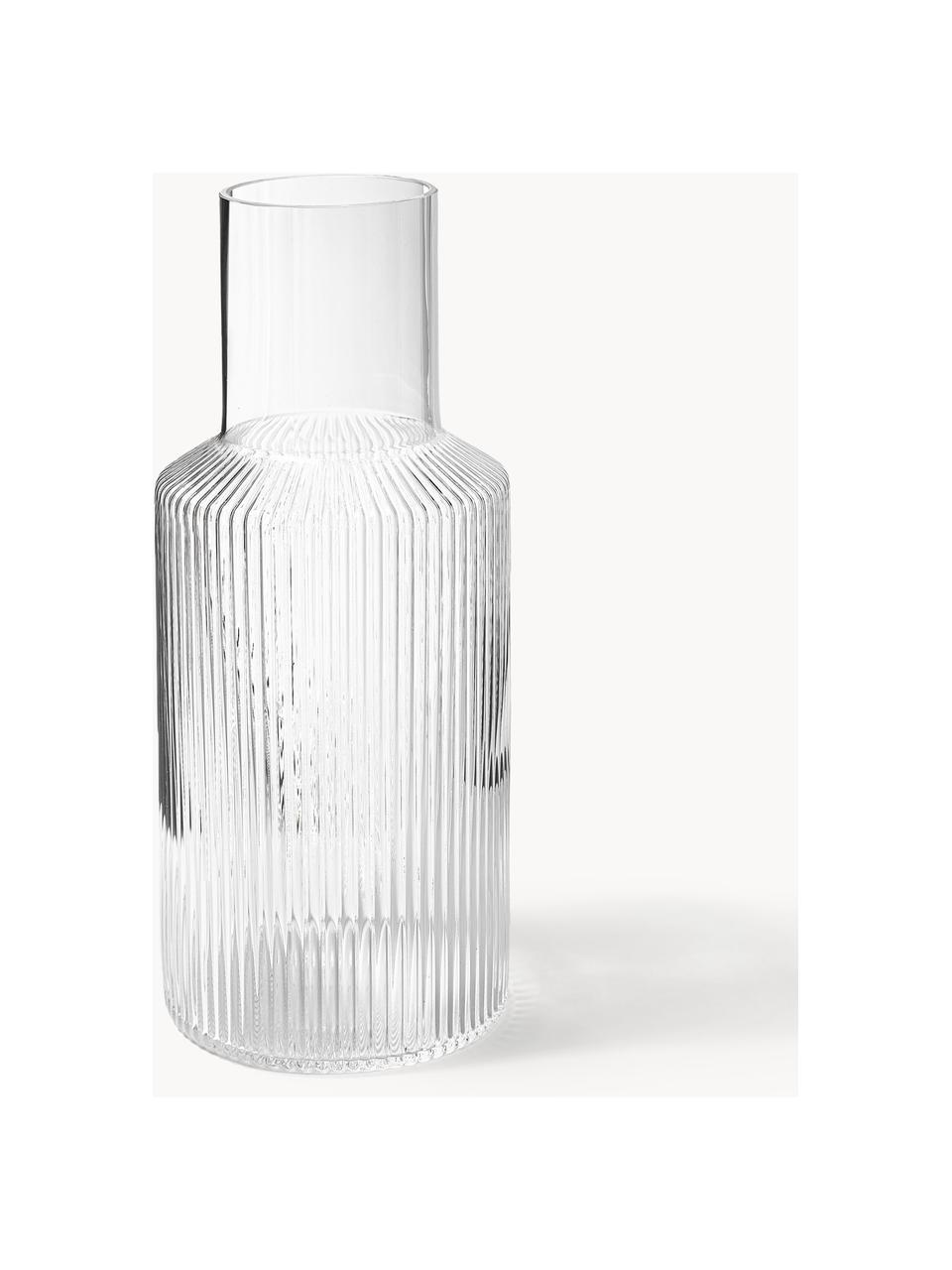 Mundgeblasene kleine Karaffe Ripple mit Wasserglas, 2er-Set, Glas, mundgeblasen, Transparent, glänzend, Karaffe: 500 ml, Glas: 200 ml