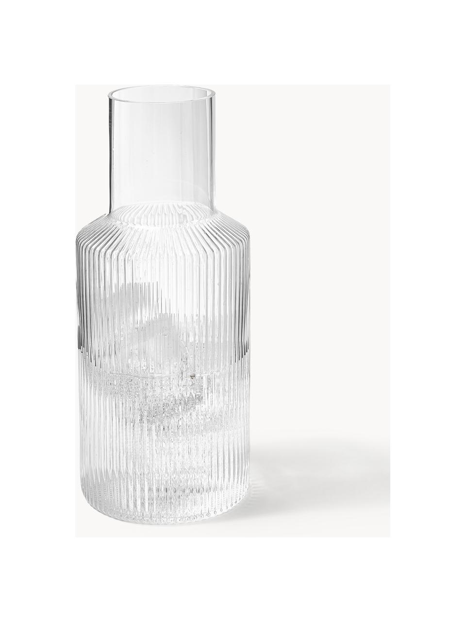 Mundgeblasene kleine Karaffe Ripple mit Wasserglas, 2er-Set, Glas, mundgeblasen, Transparent, glänzend, Karaffe: 500 ml, Glas: 200 ml