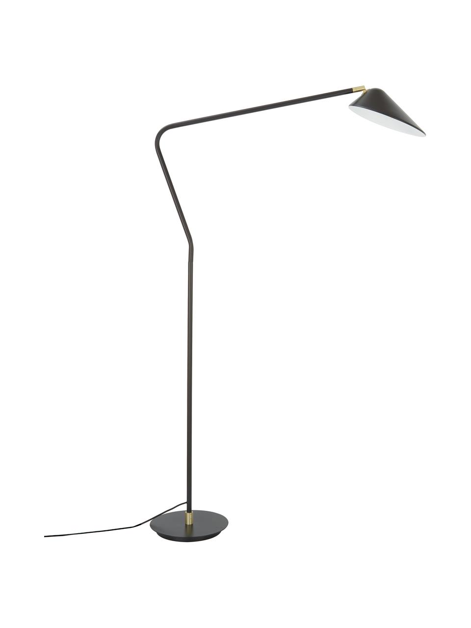 Lampada da lettura grande con dettaglio oro Neron, Baldacchino: metallo verniciato a polv, Base della lampada: metallo verniciato a polv, Nero, Larg. 105 x Alt. 171 cm