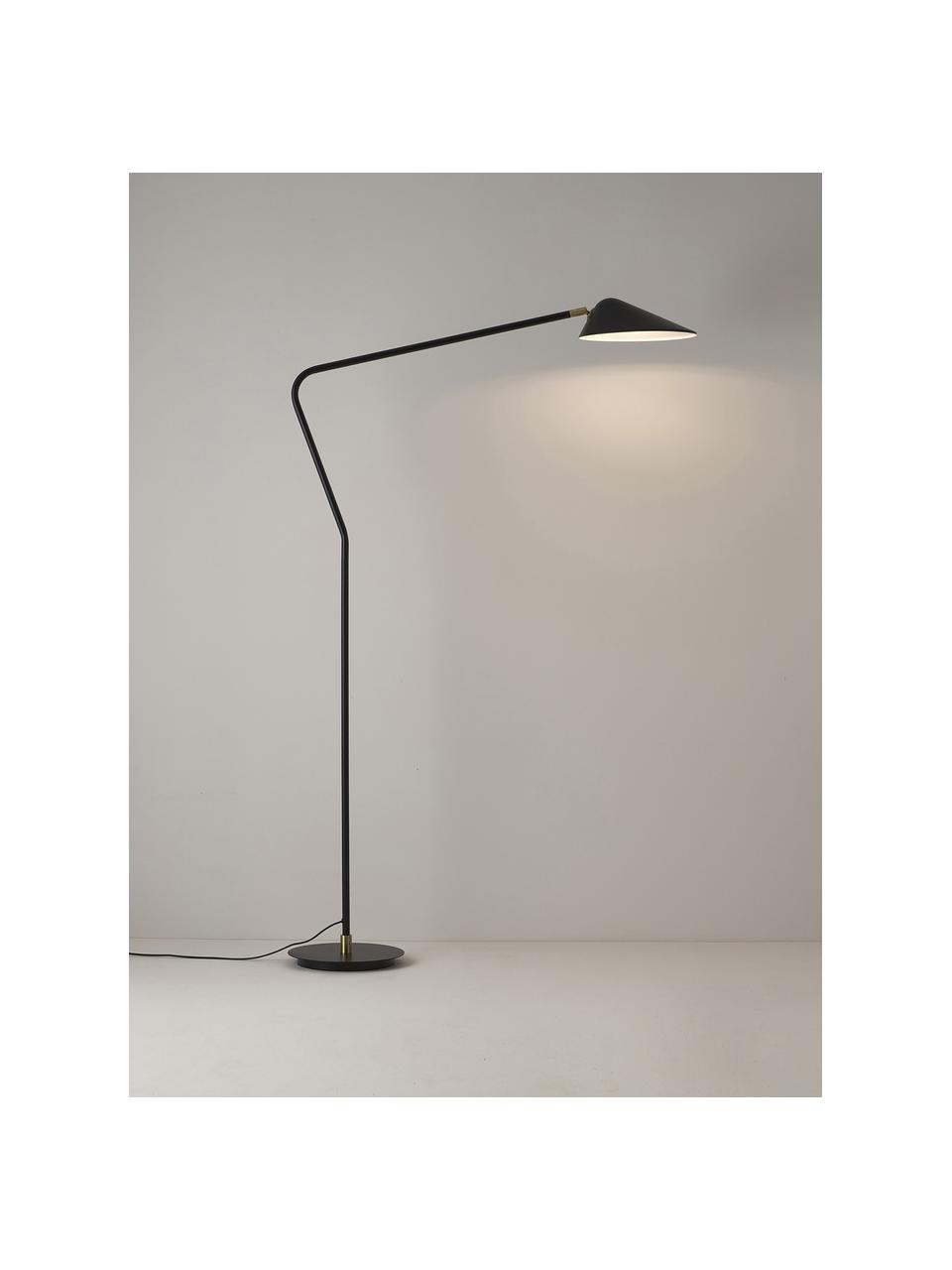 Grote leeslamp Neron, Decoratie: vermessingd metaal, Zwart, H 171 cm